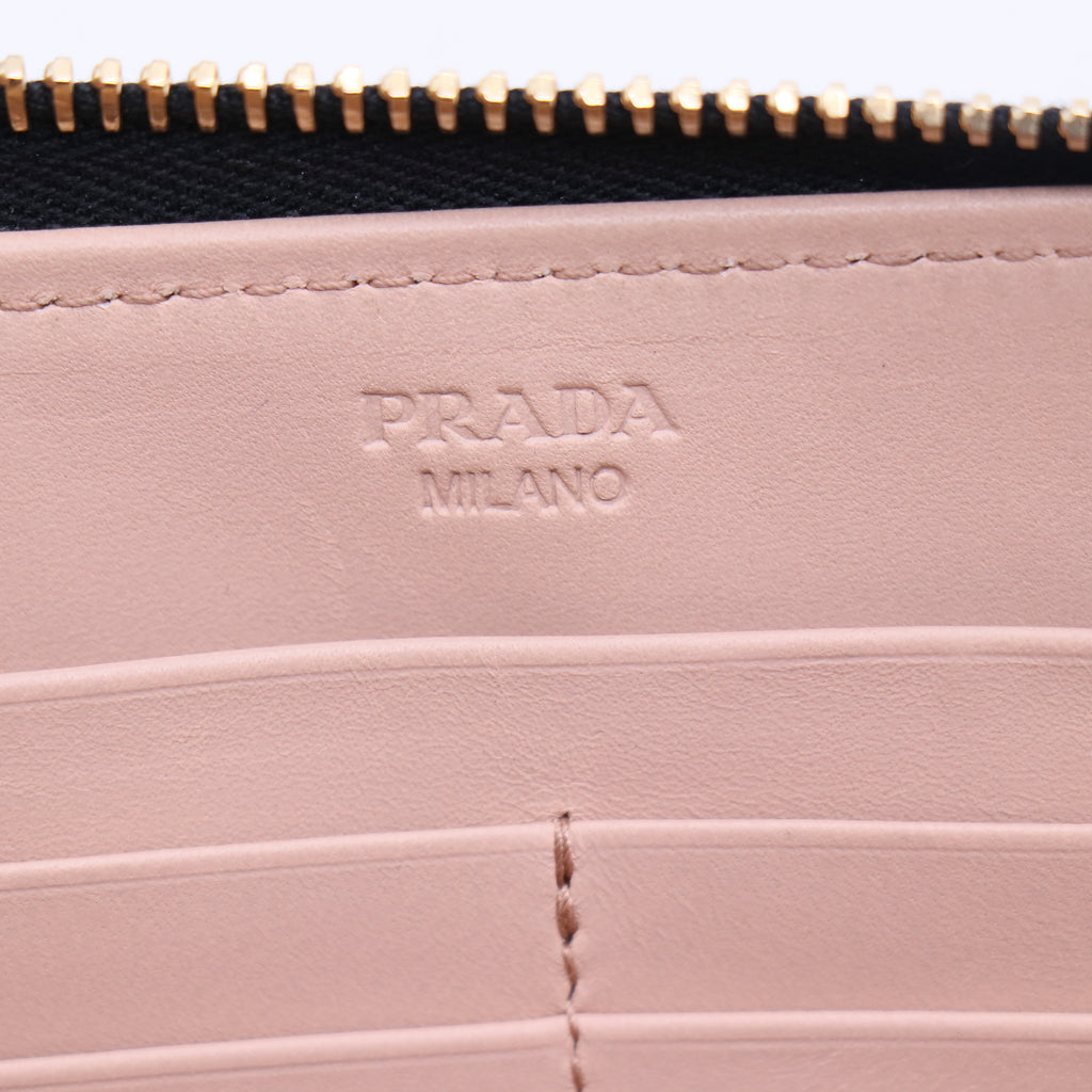 Prada Black Saffiano Metal Leather Zip Wallet twins W20898