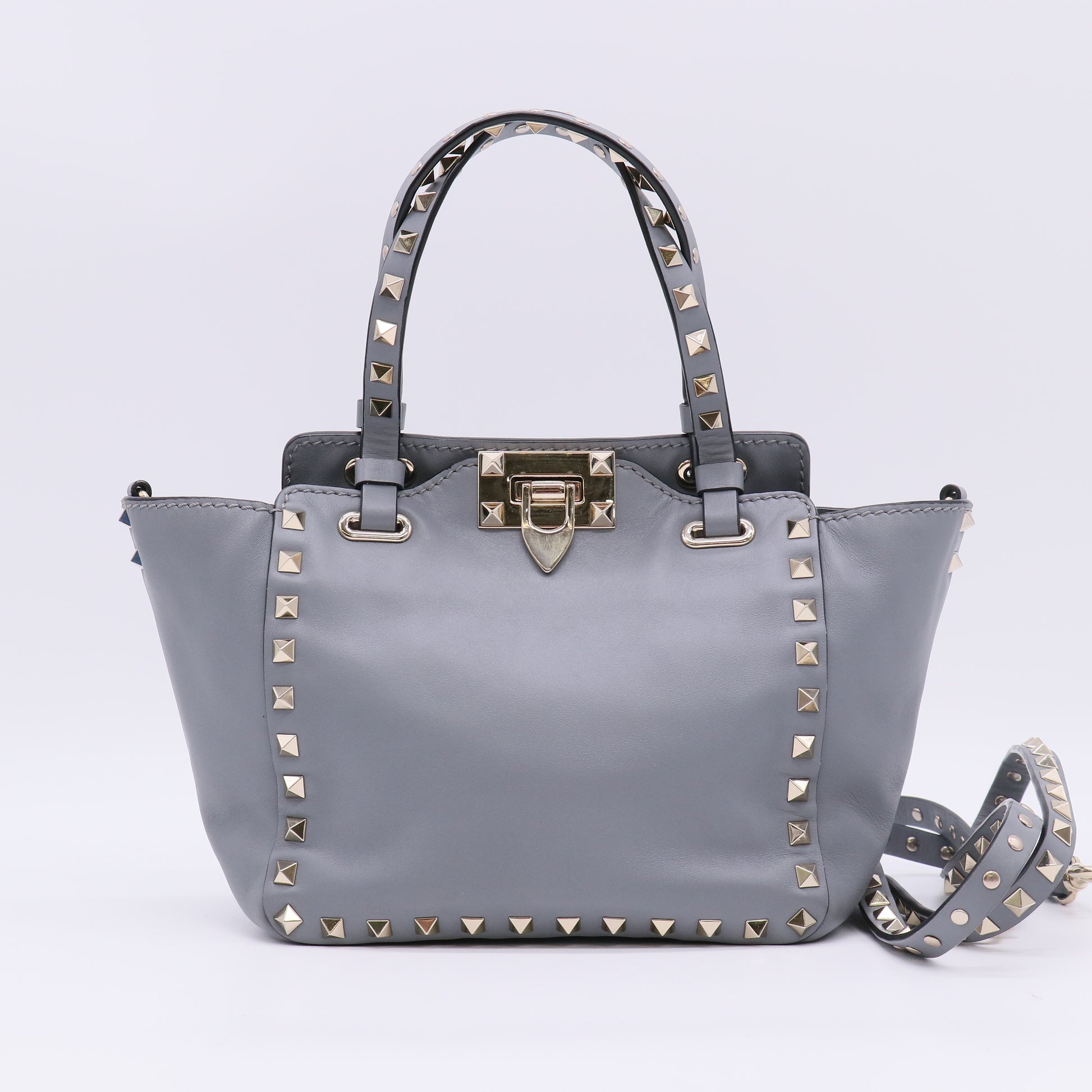 Valentino Garavani Vitello Rockstud Tote Grey Twins B23647