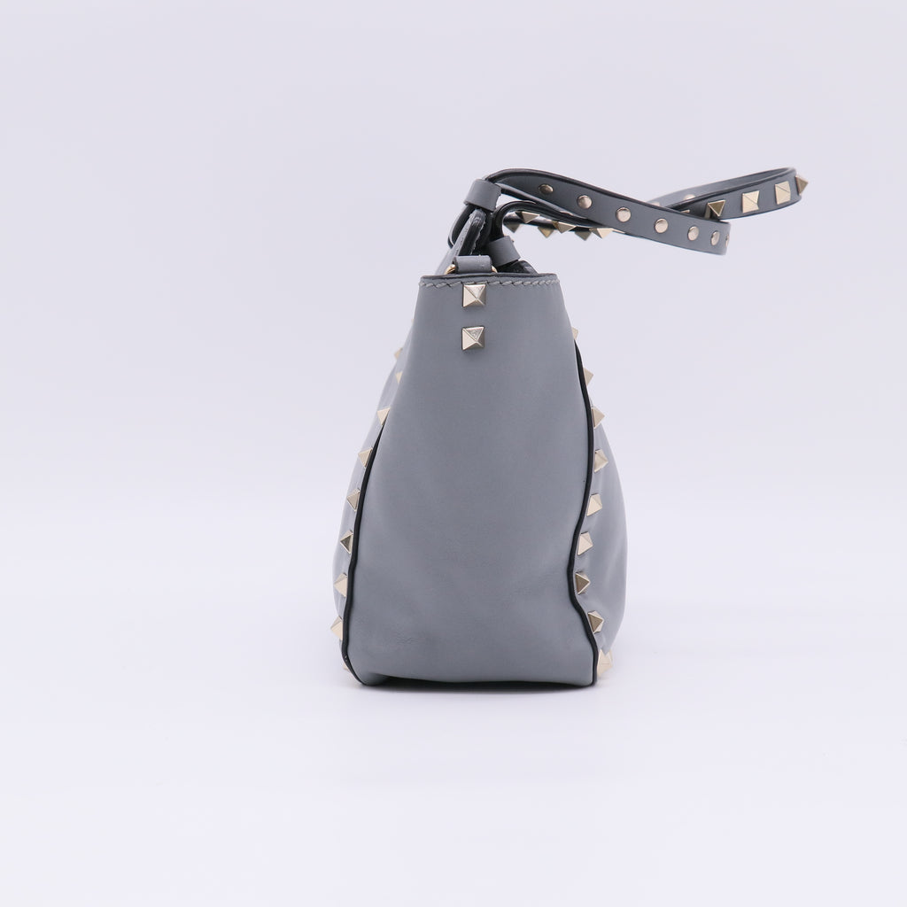 Valentino Garavani Vitello Rockstud Tote Grey Twins B23647