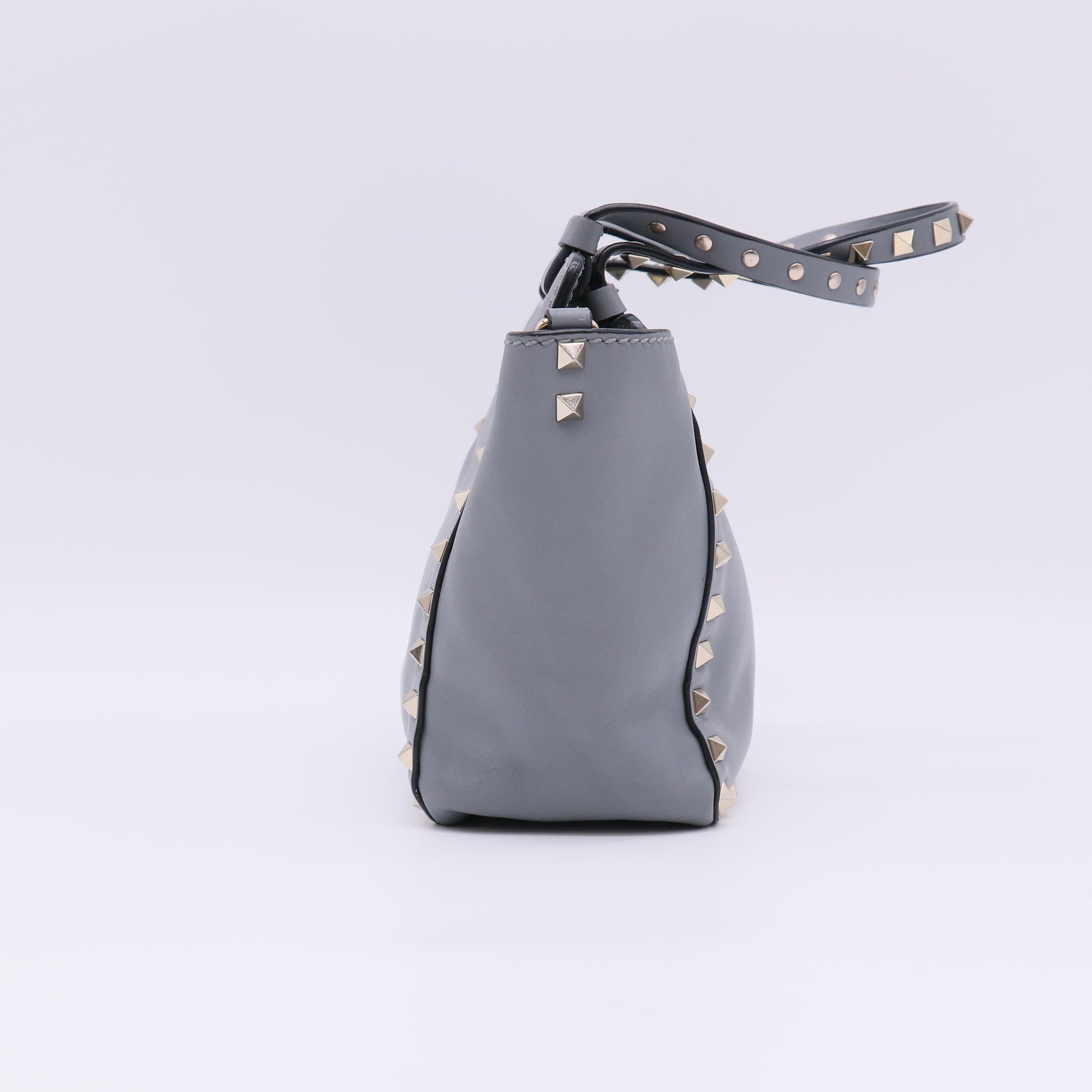 Valentino Garavani Vitello Rockstud Tote Grey Twins B23647