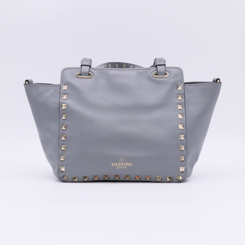 Valentino Garavani Vitello Rockstud Tote Grey Twins B23647