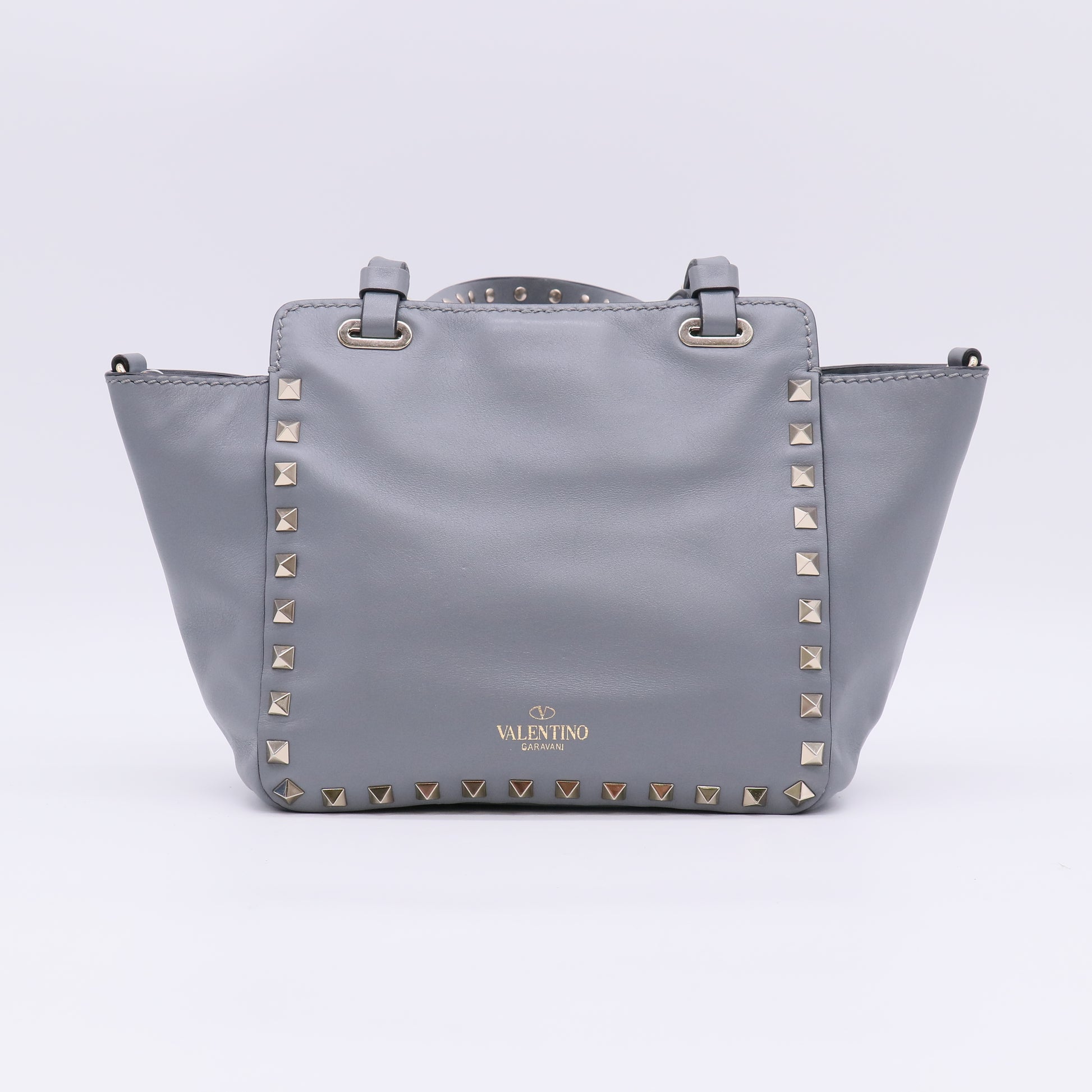 Valentino Garavani Vitello Rockstud Tote Grey Twins B23647