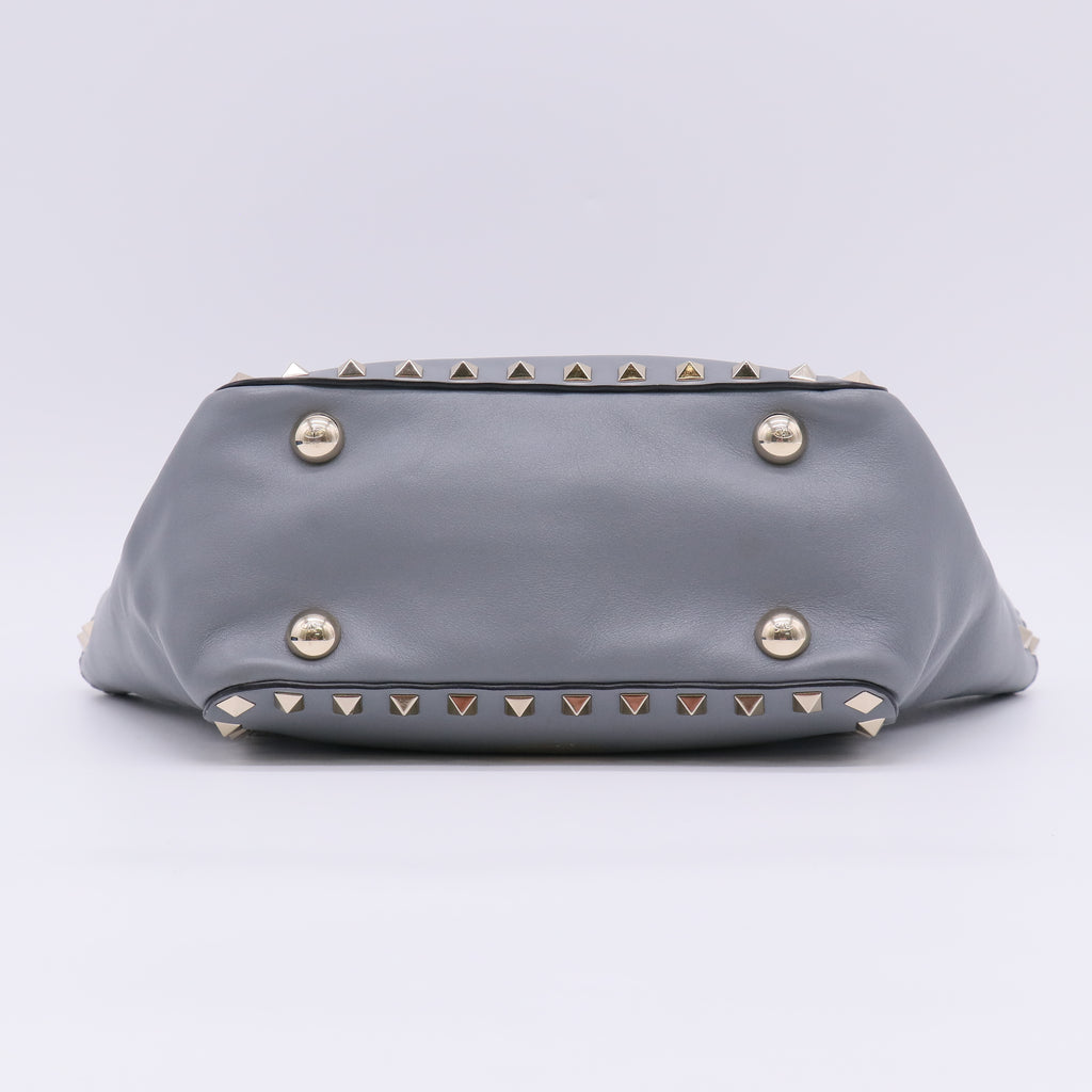 Valentino Garavani Vitello Rockstud Tote Grey Twins B23647