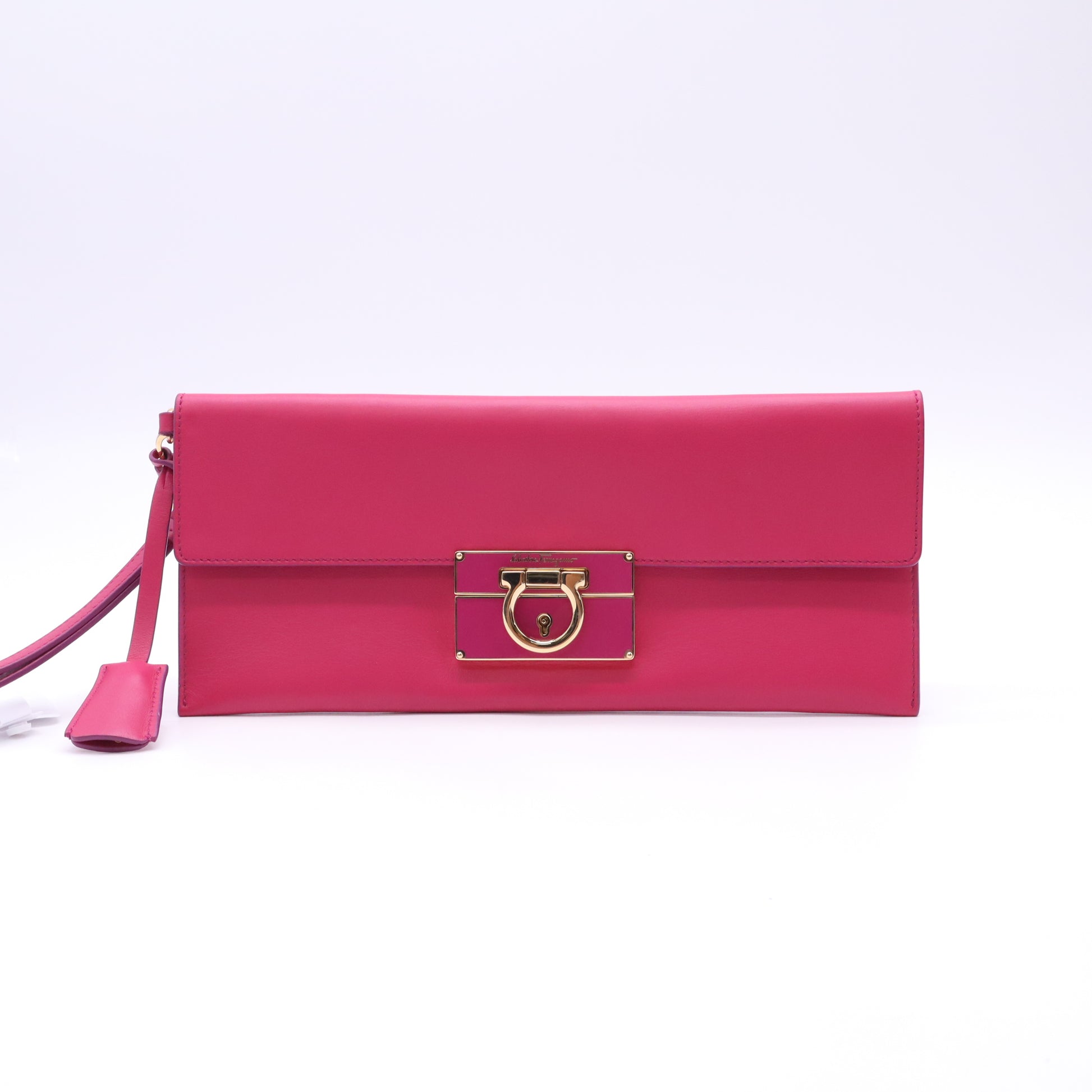 Salvatore Ferragamo Afef Gancio Lock Leather Wristlet Clutch W22758