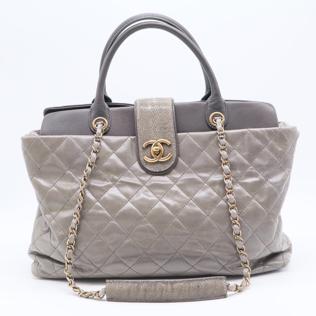 Bindi Tote Quilted Glazed Calfskin with Stingray Large