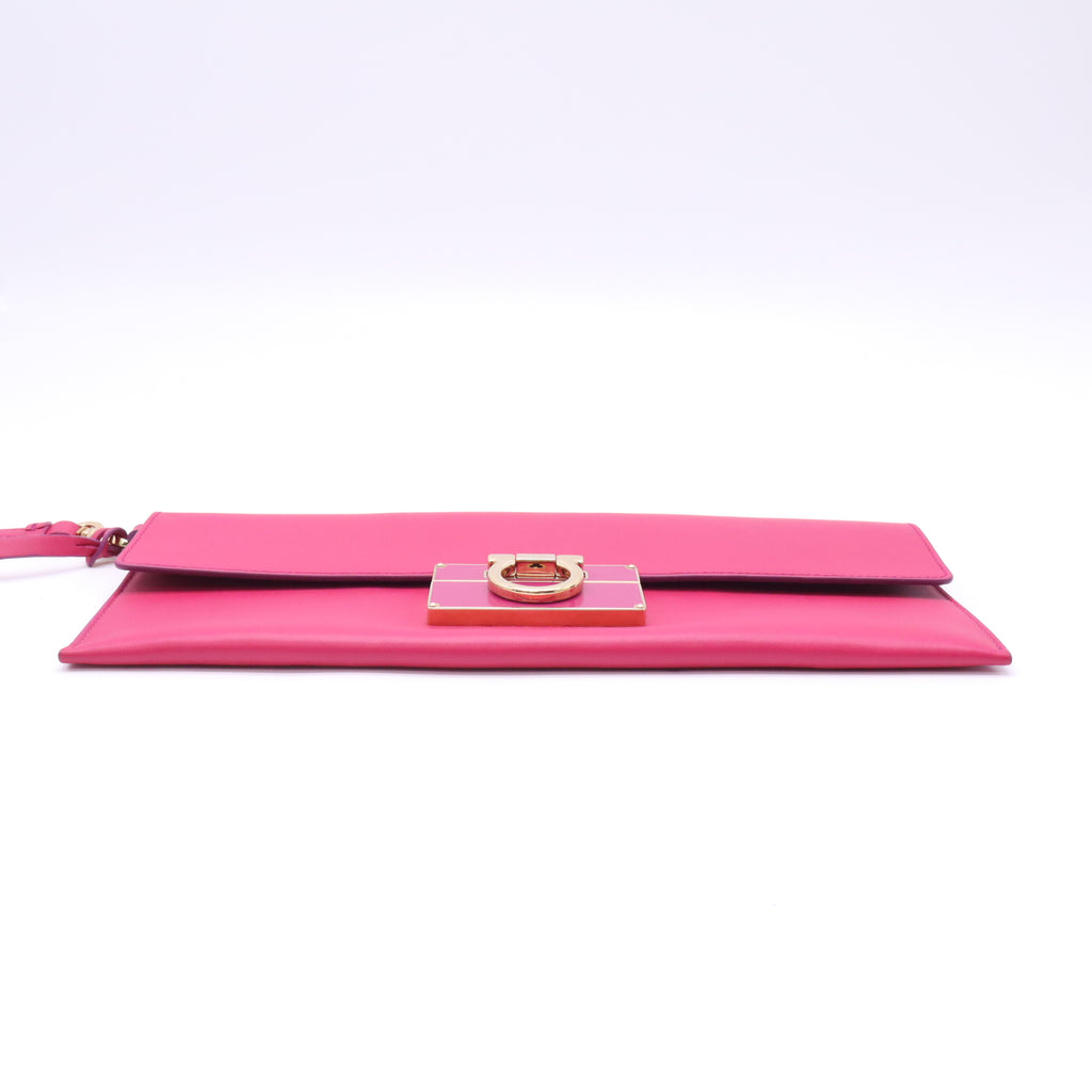 Salvatore Ferragamo Afef Gancio Lock Leather Wristlet Clutch W22758