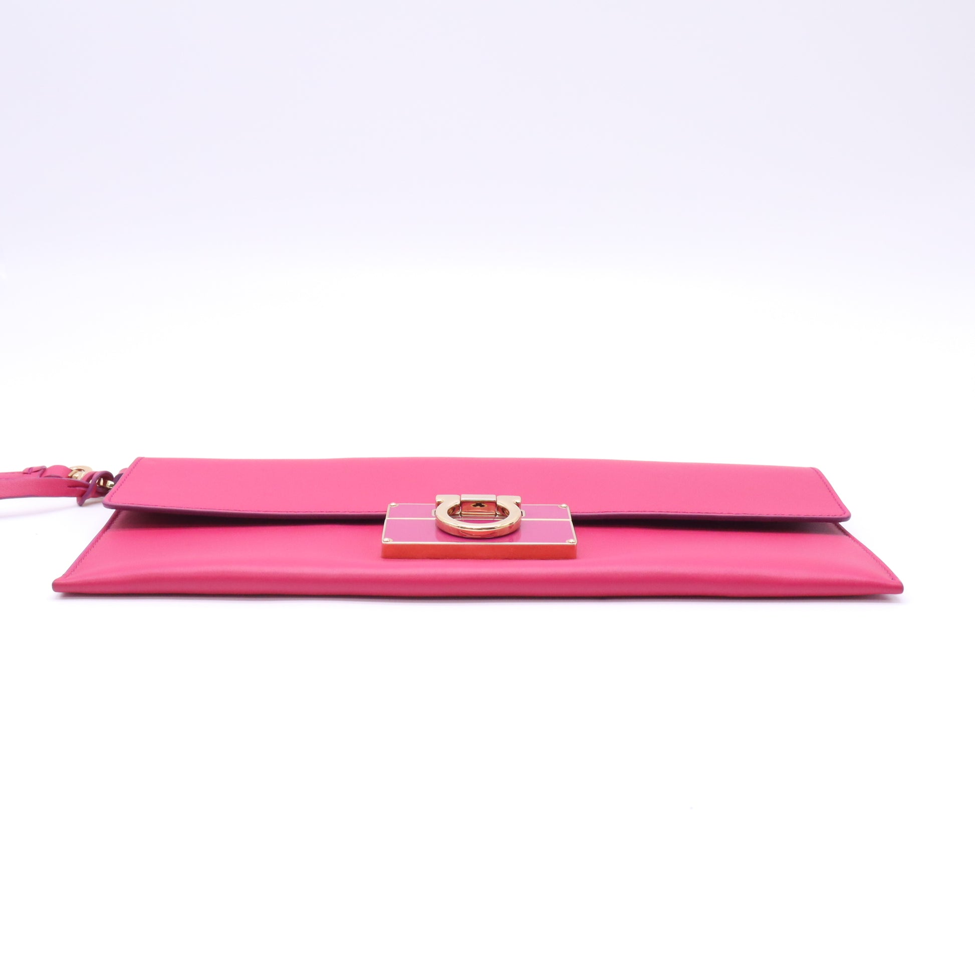 Salvatore Ferragamo Afef Gancio Lock Leather Wristlet Clutch W22758
