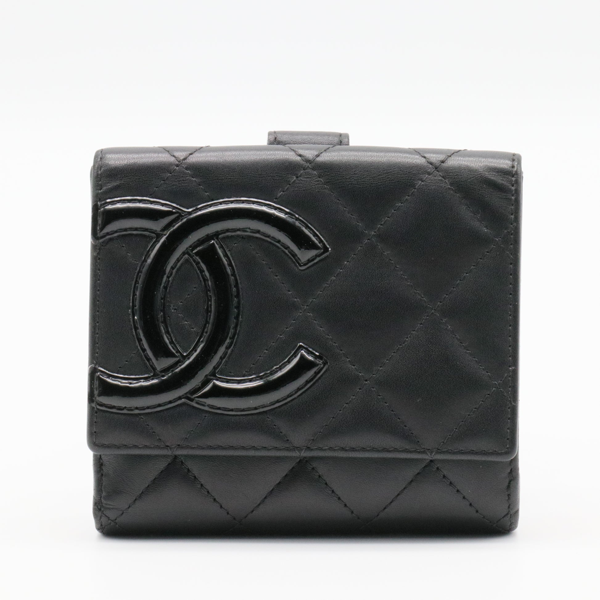 Calfskin Quilted Cambon Flap Wallet Black twins