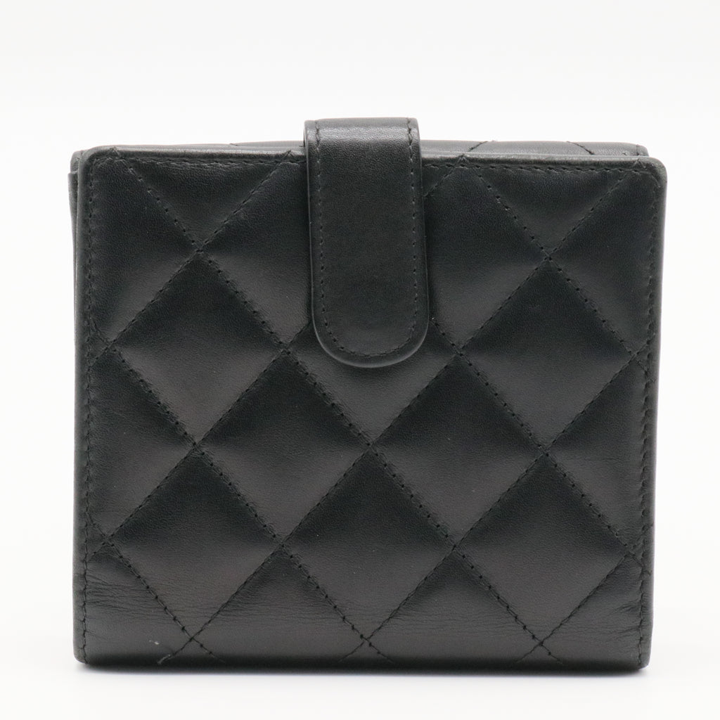 Calfskin Quilted Cambon Flap Wallet Black twins