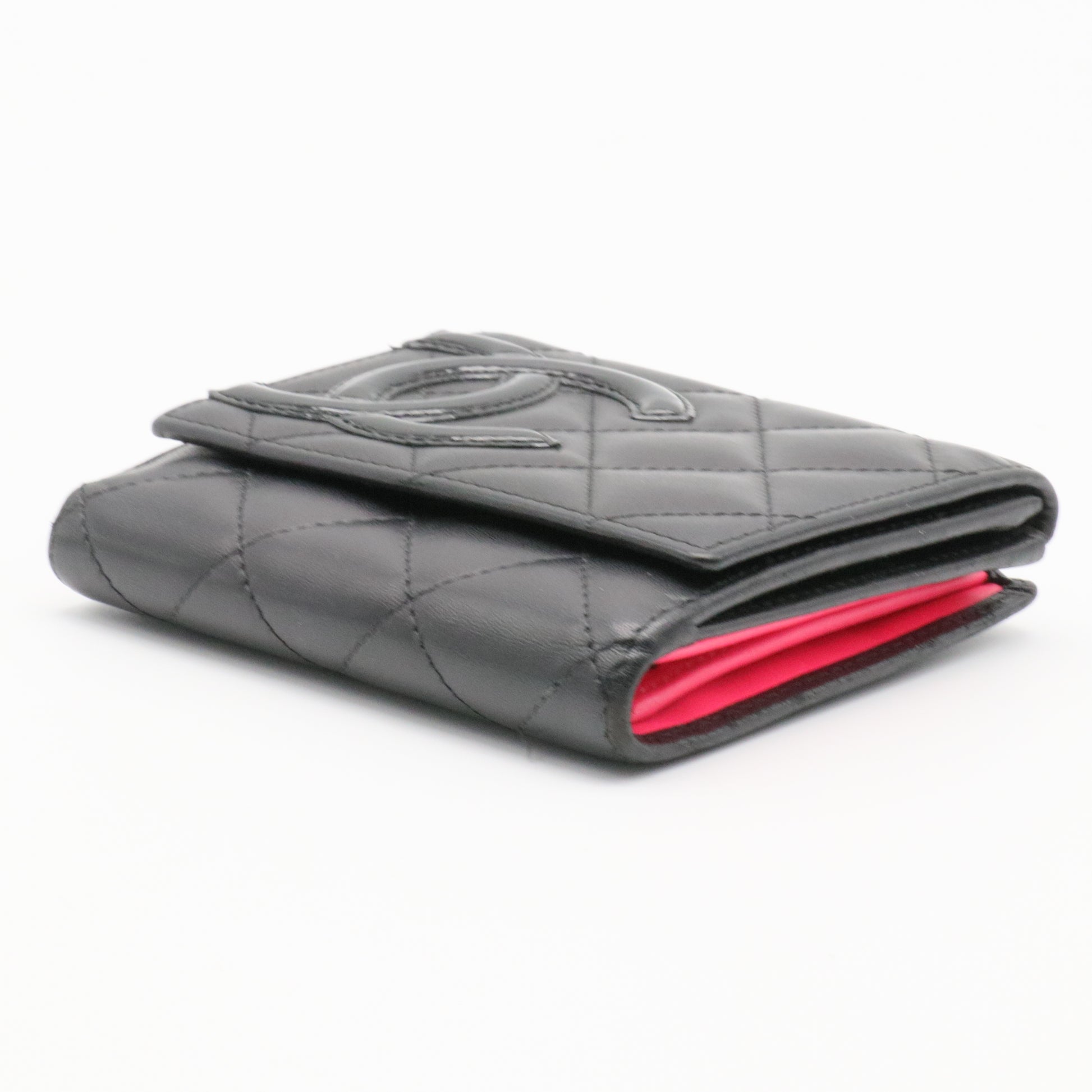 Calfskin Quilted Cambon Flap Wallet Black twins