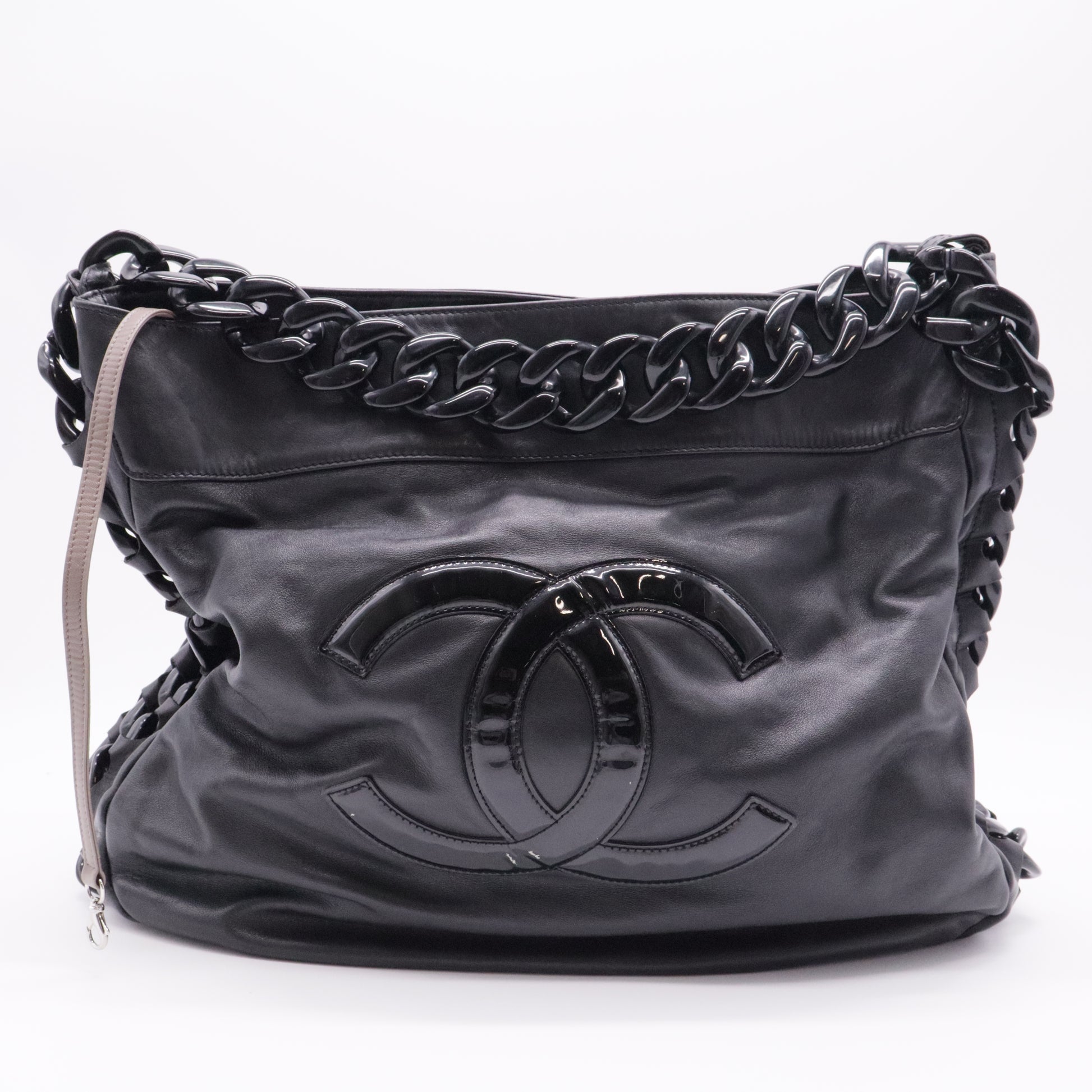 Calfskin Modern Chain Rhodoid Hobo Black