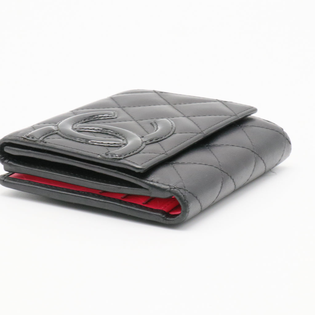 Calfskin Quilted Cambon Flap Wallet Black twins