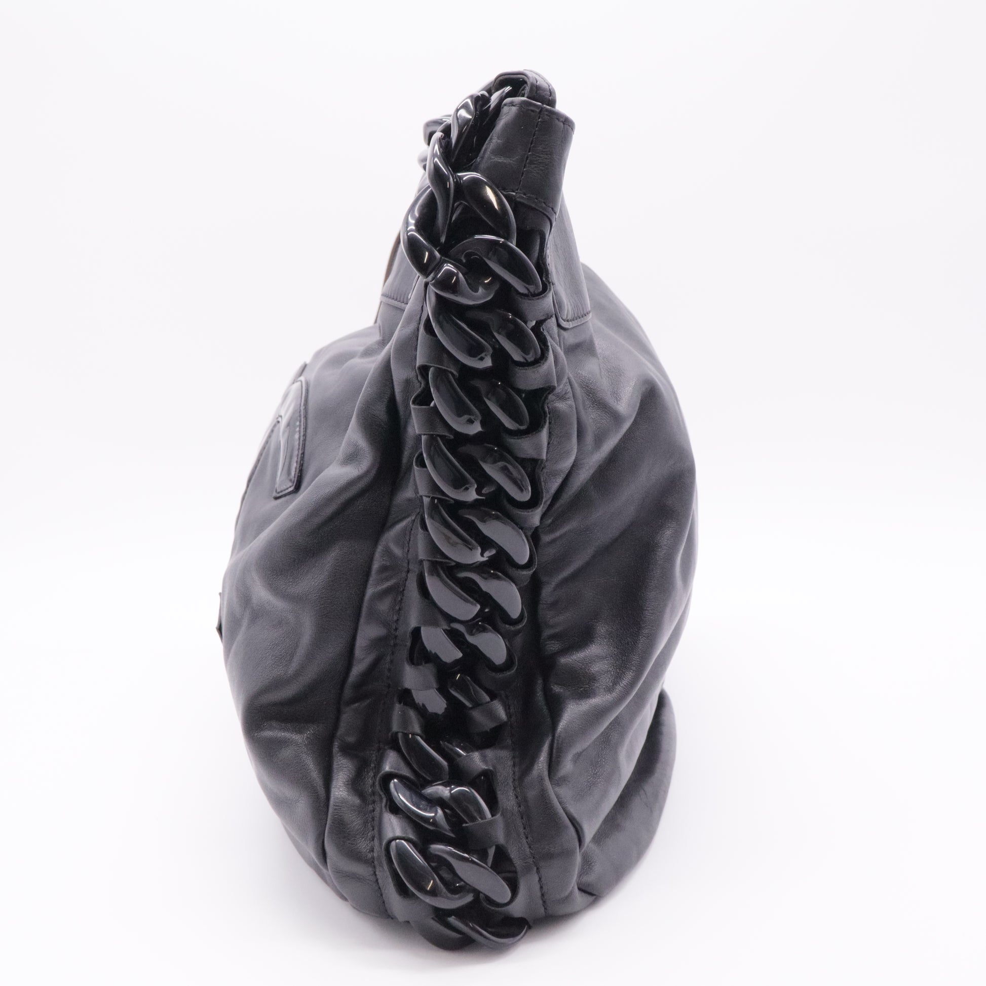 Calfskin Modern Chain Rhodoid Hobo Black
