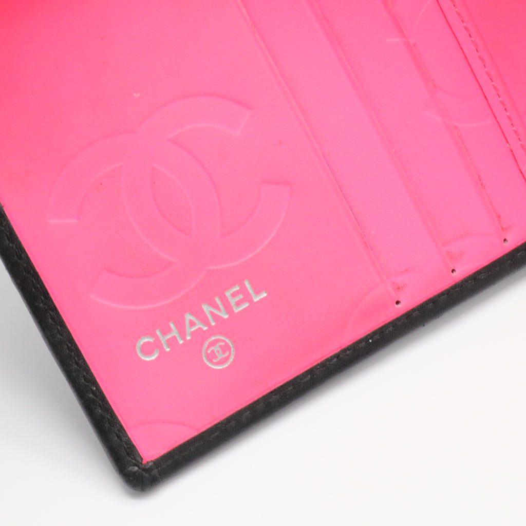 Calfskin Quilted Cambon Flap Wallet Black twins