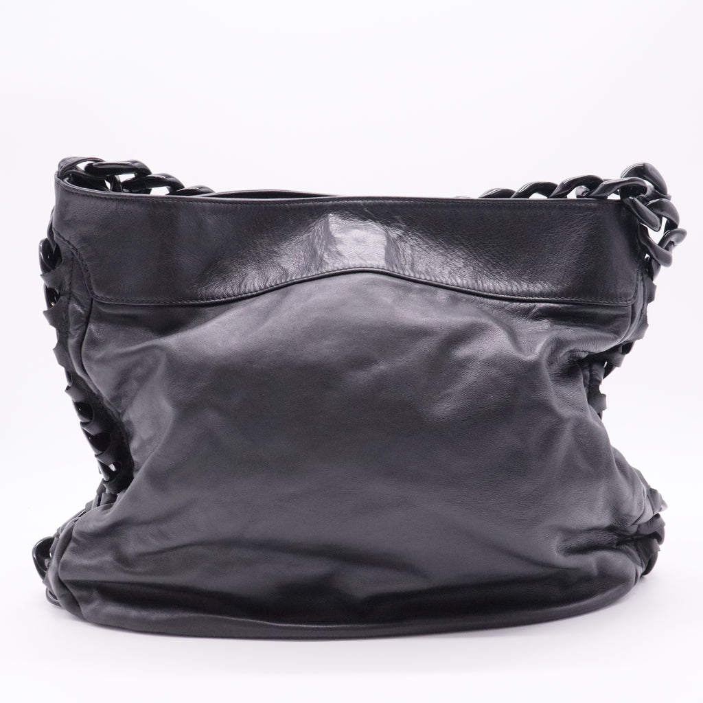 Calfskin Modern Chain Rhodoid Hobo Black