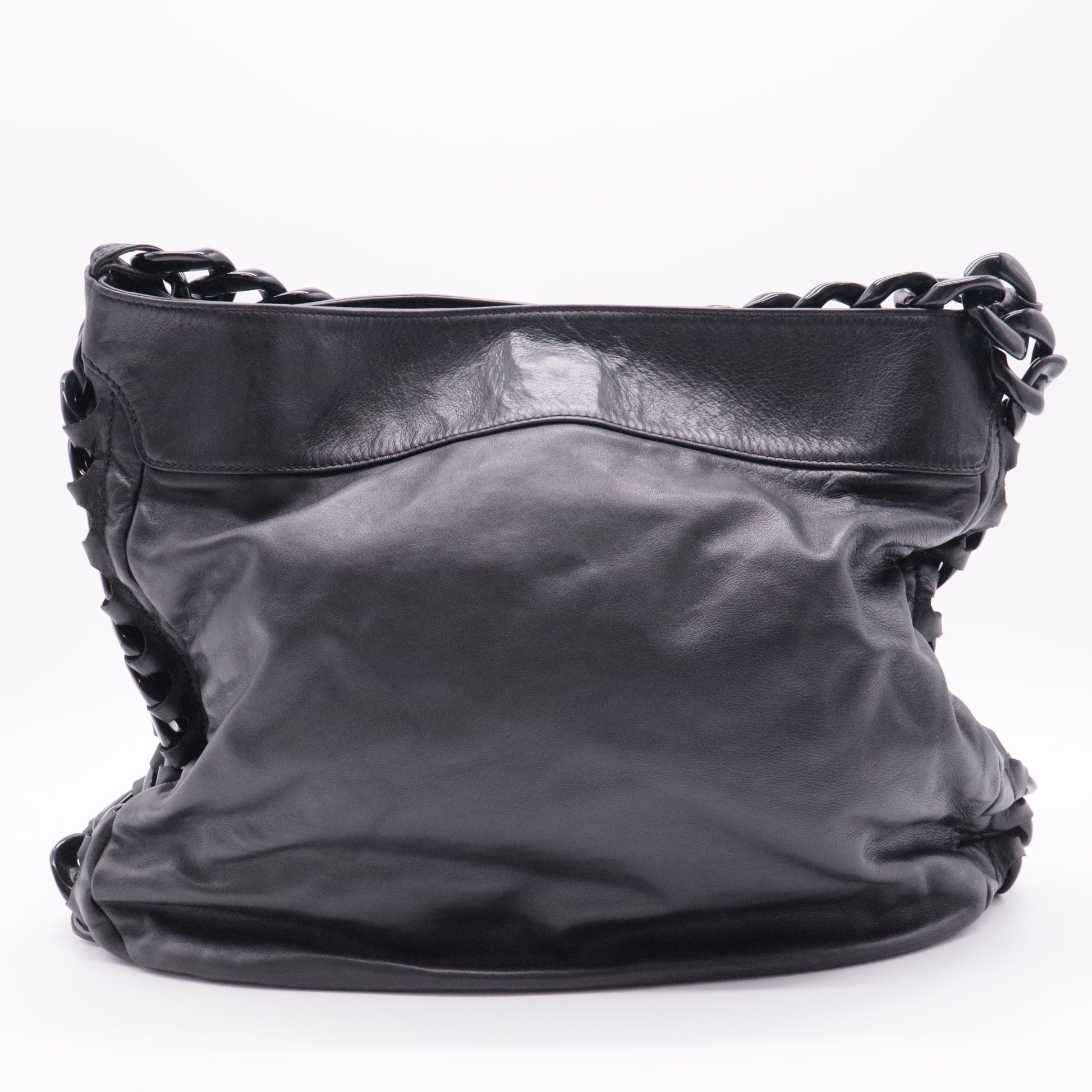 Calfskin Modern Chain Rhodoid Hobo Black
