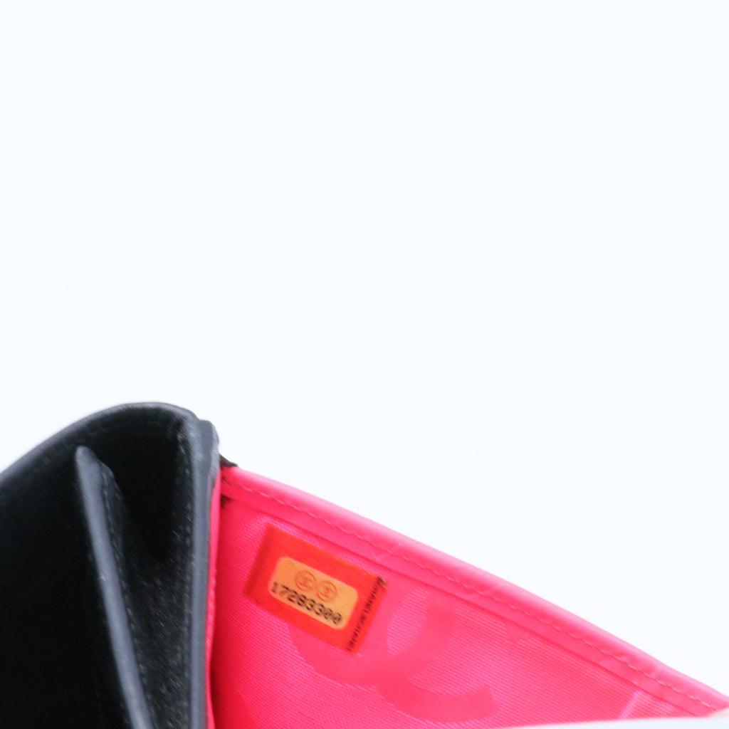 Calfskin Quilted Cambon Flap Wallet Black twins