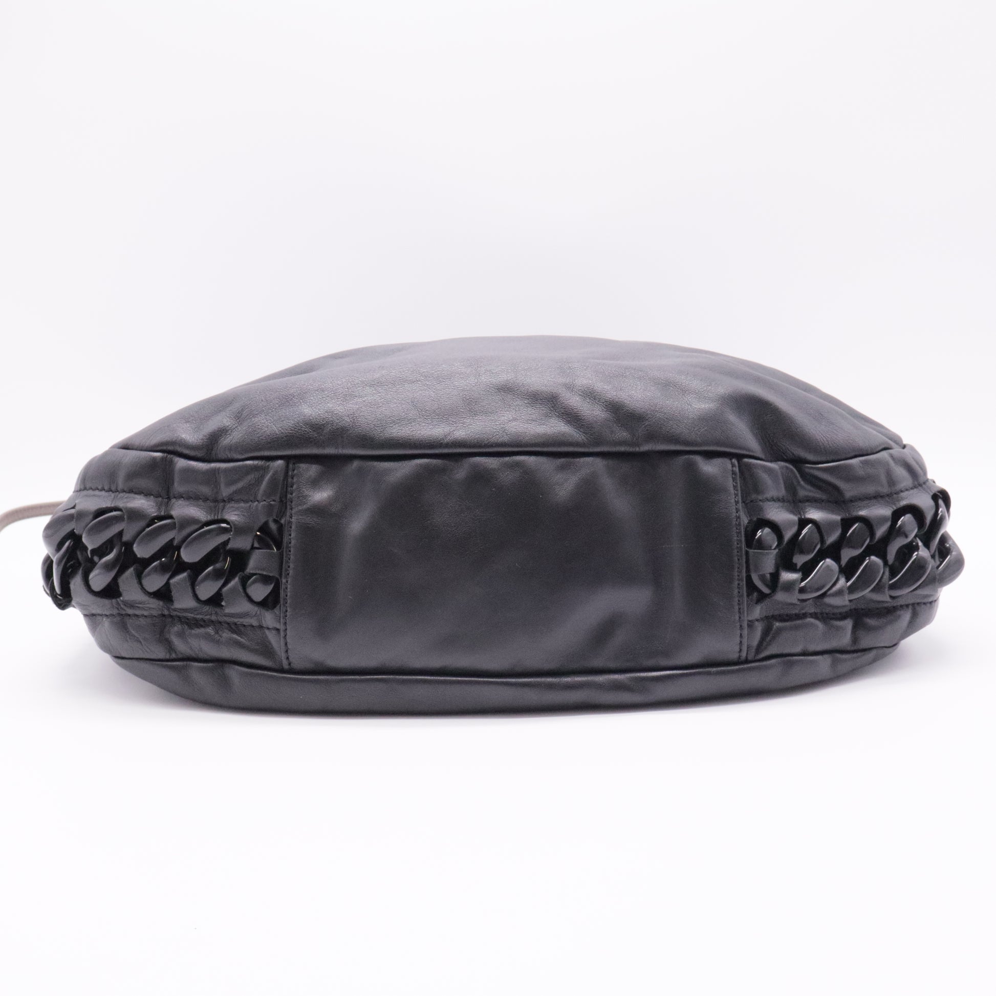 Calfskin Modern Chain Rhodoid Hobo Black