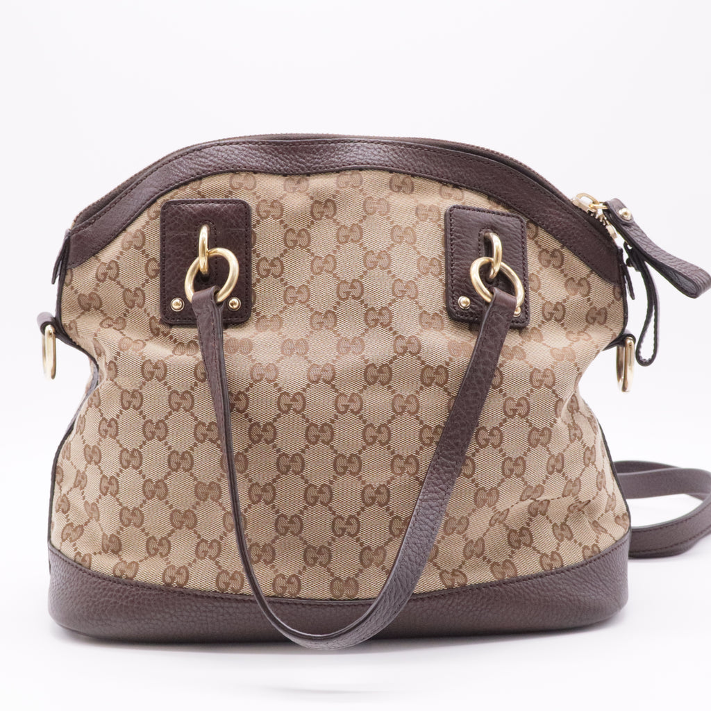 Charm Convertible Dome Satchel GG Canvas with Leather Medium