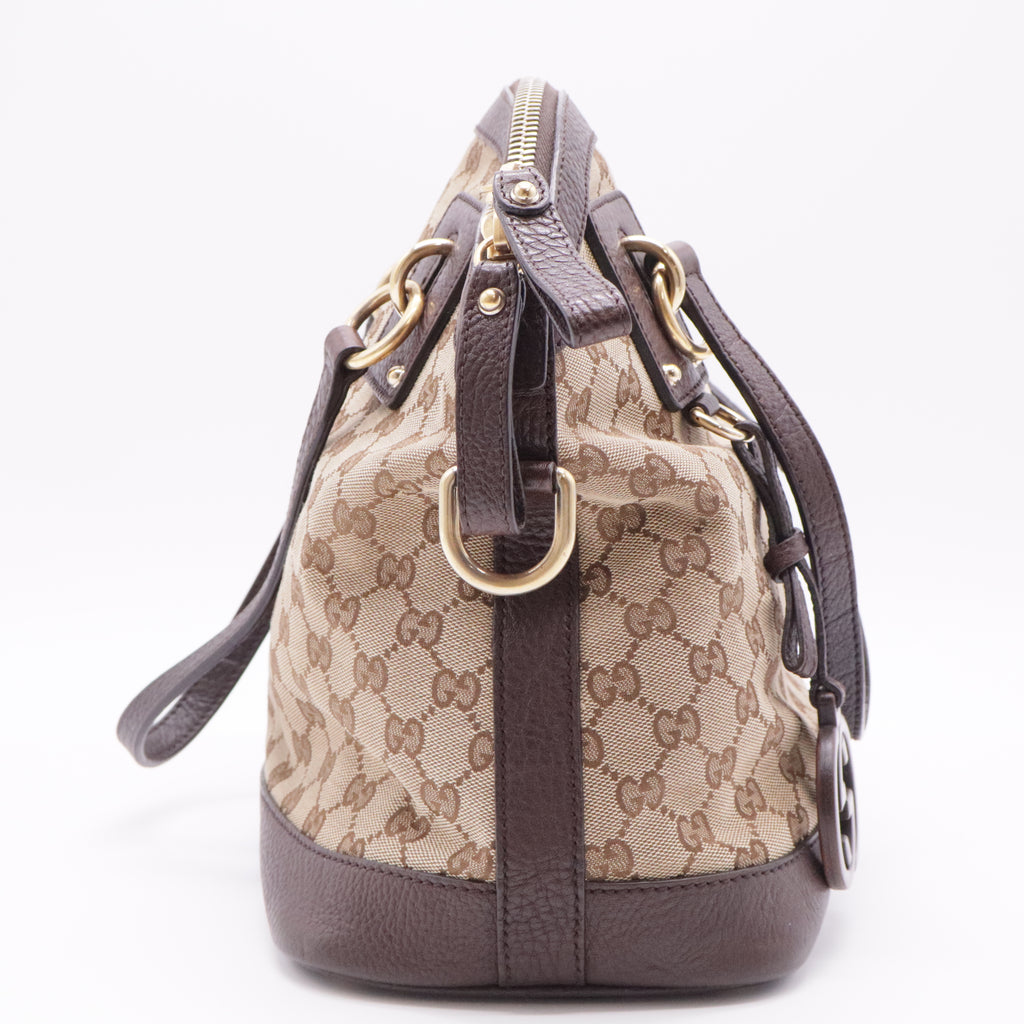 Charm Convertible Dome Satchel GG Canvas with Leather Medium