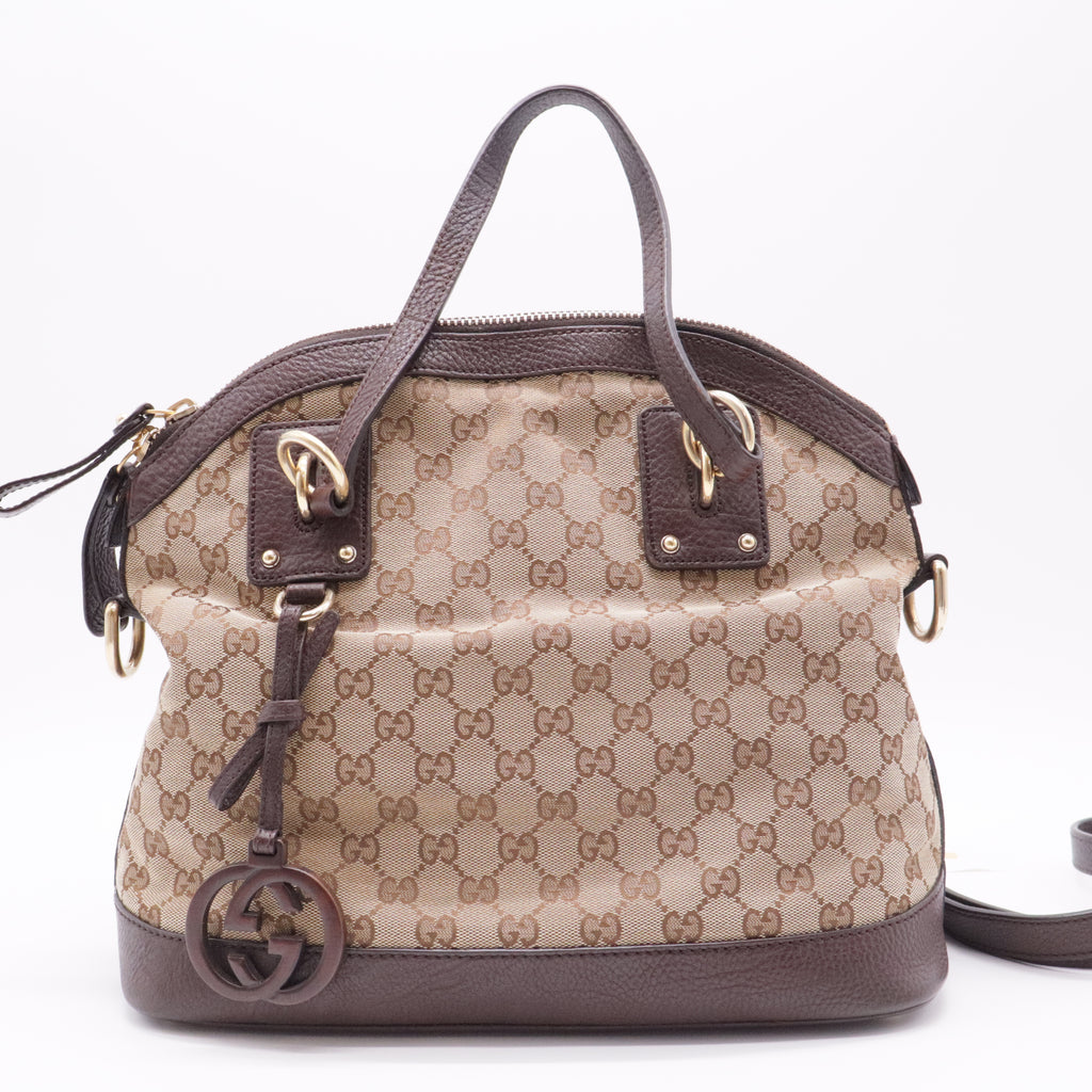 Charm Convertible Dome Satchel GG Canvas with Leather Medium