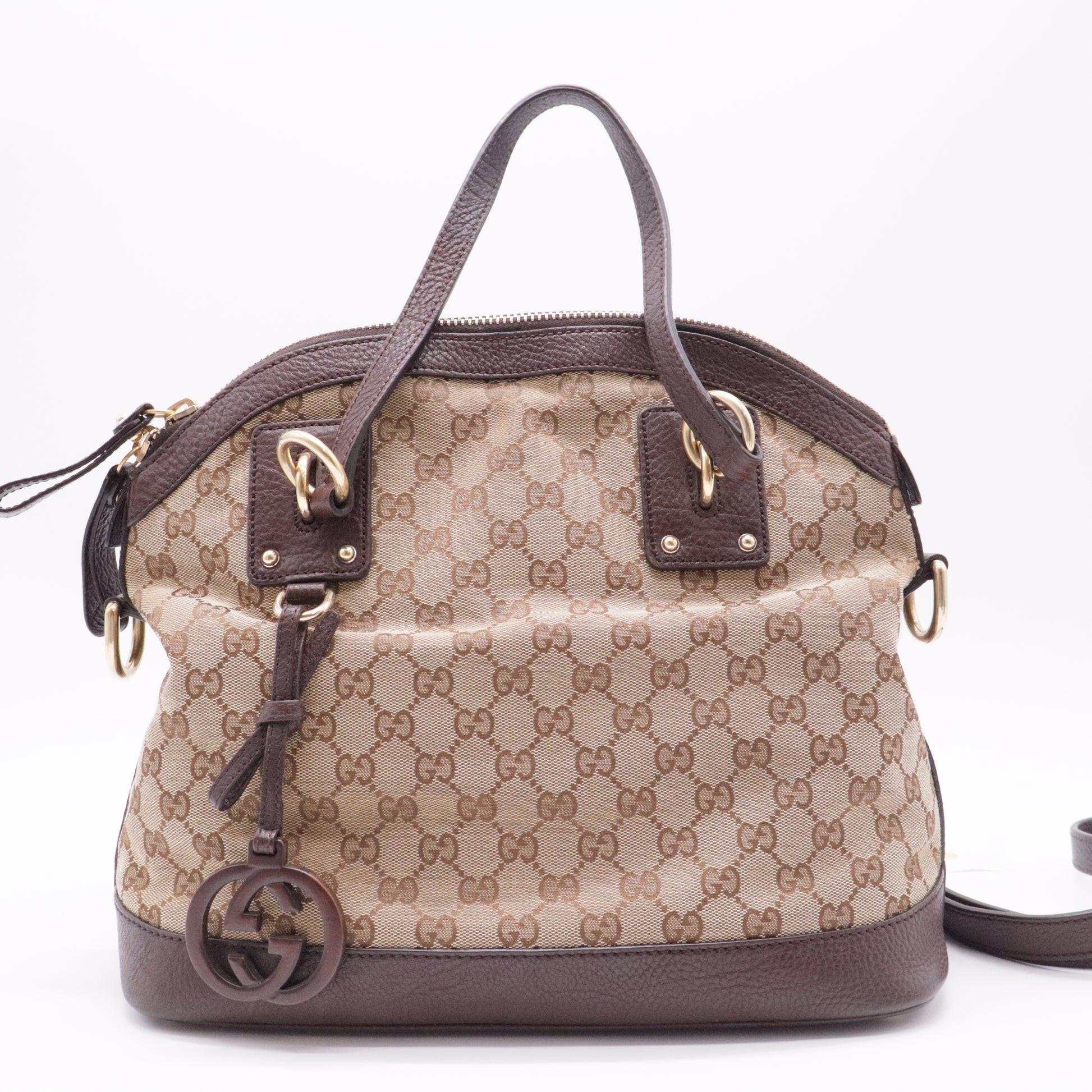 Charm Convertible Dome Satchel GG Canvas with Leather Medium