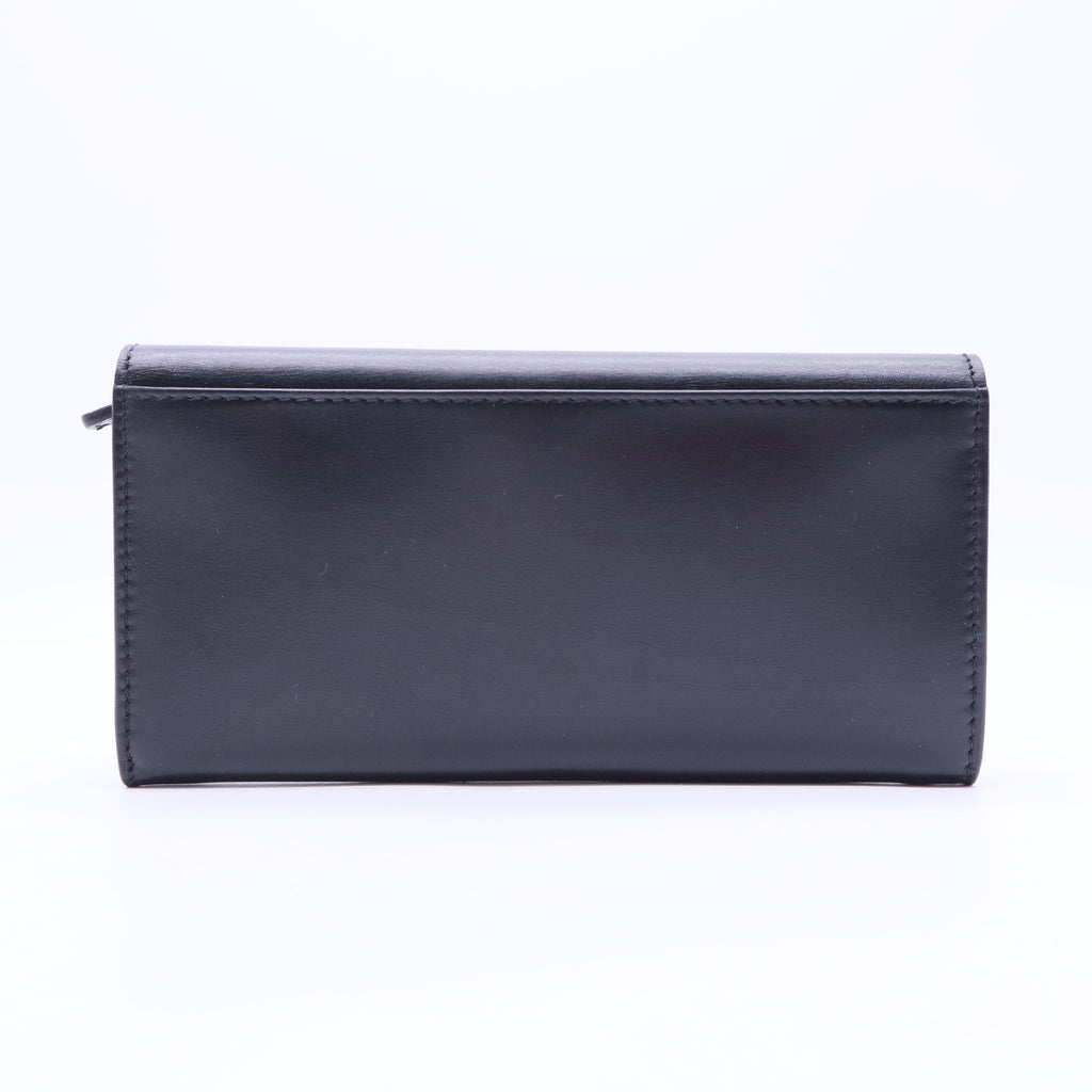 Celine Black Leather Logo Flap Continental Wallet