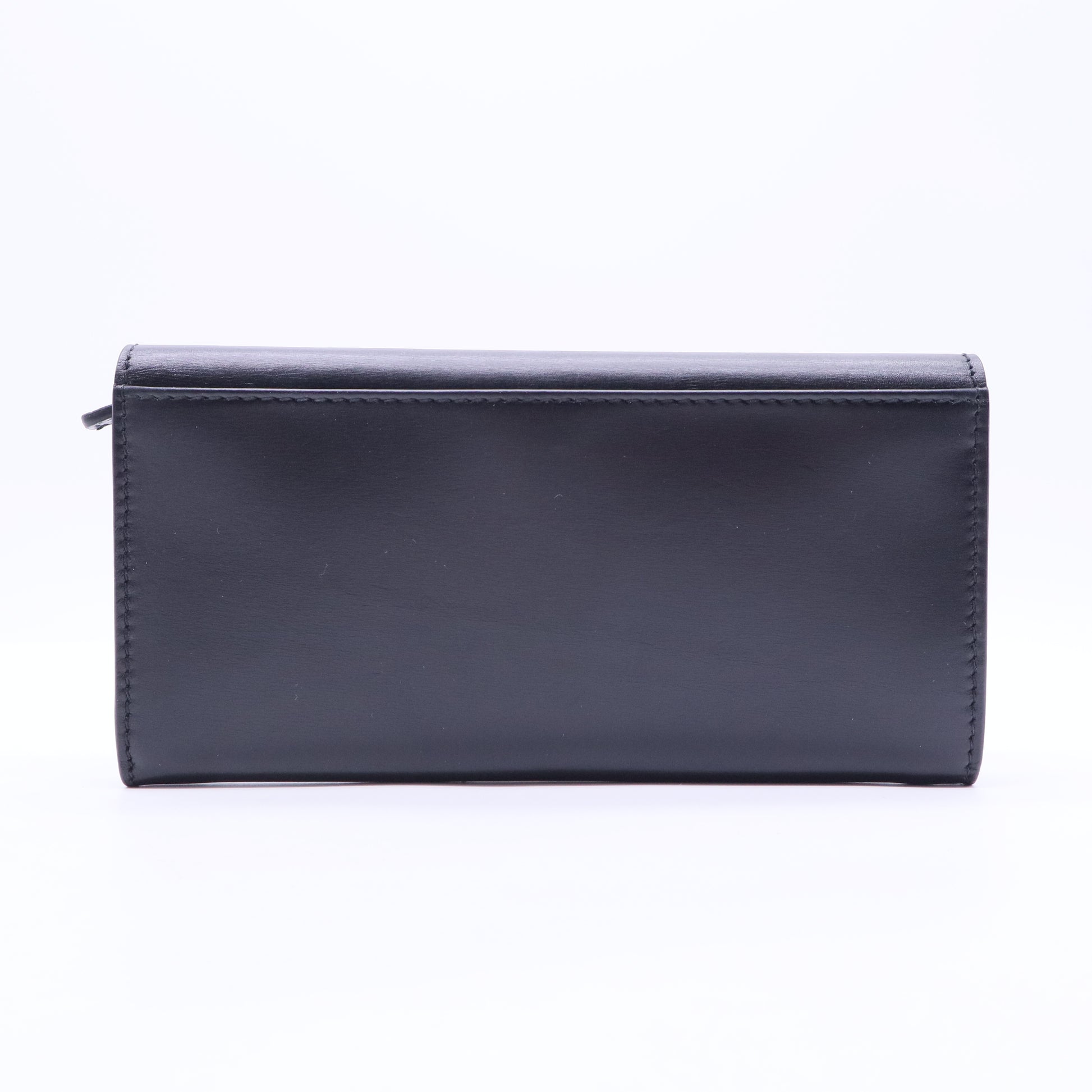 Celine Black Leather Logo Flap Continental Wallet