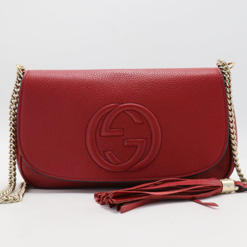 Pebbled Calfskin Medium Soho Flap Crossbody Vibrant Red