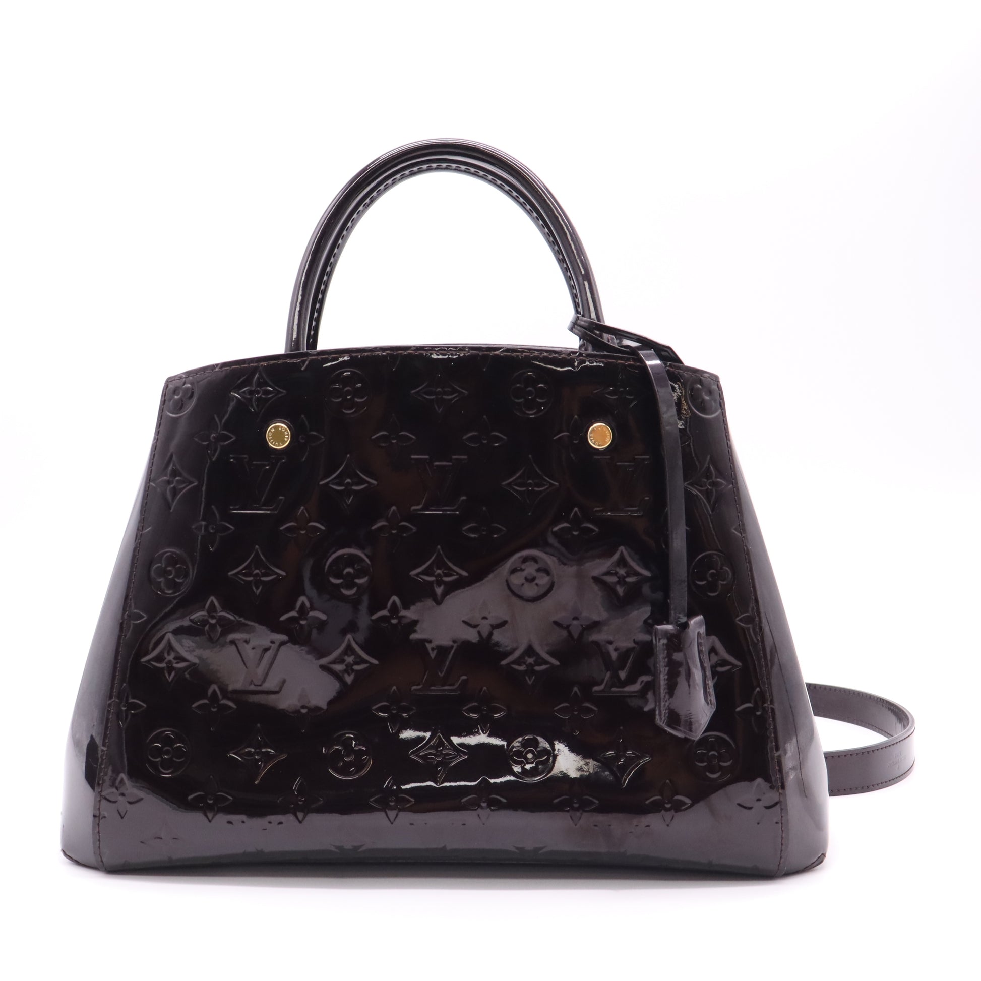 Louis Vuitton Montaigne MM Bag in Amarante Monogram Vernis B22558