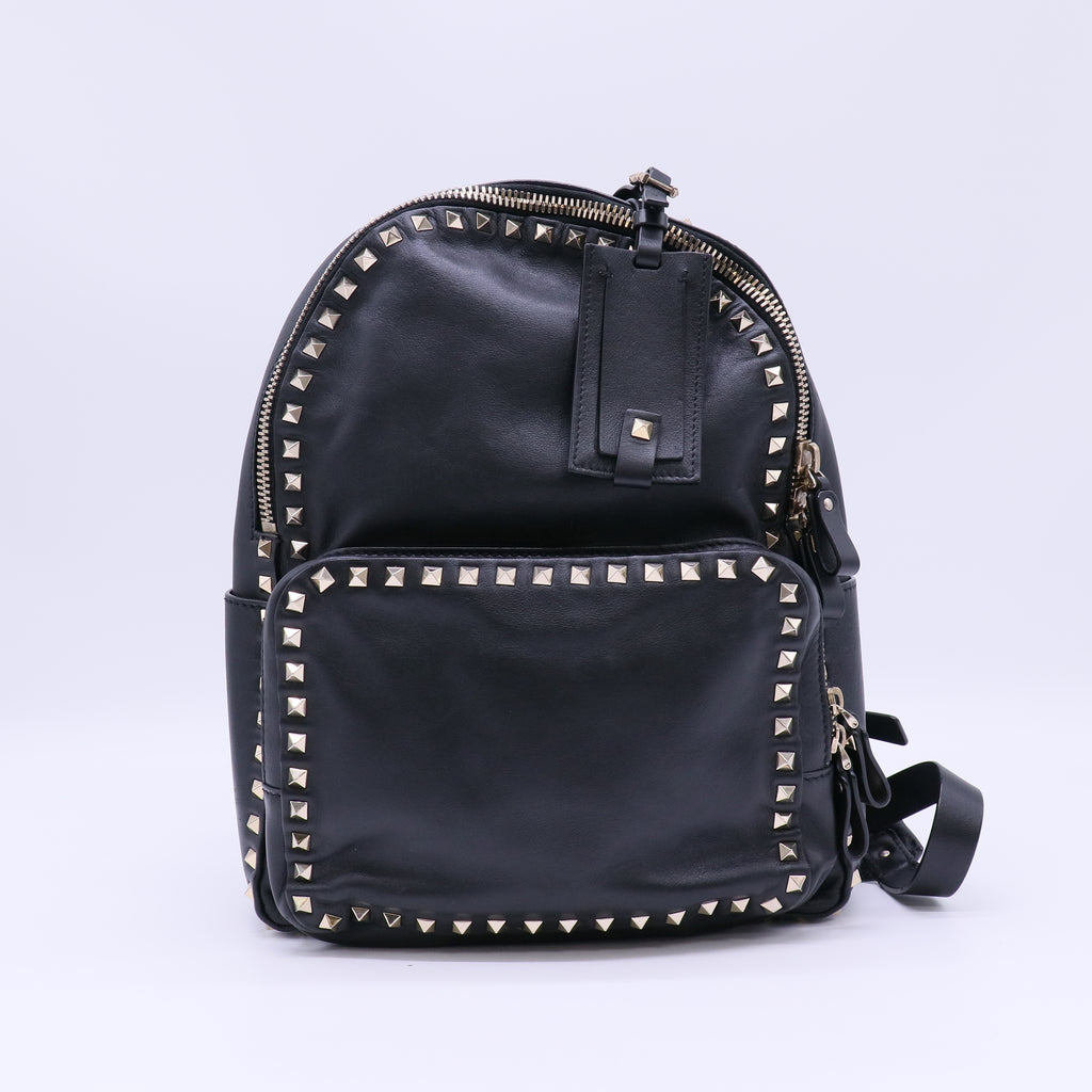 Valentino Garavani Smooth Leather Rockstud Backpack Black twins B22451