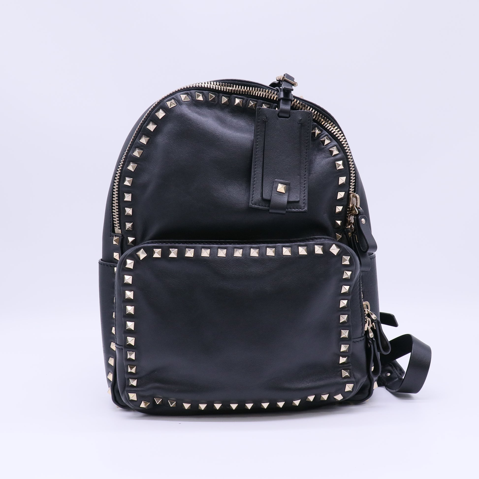 Valentino Garavani Smooth Leather Rockstud Backpack Black twins B22451