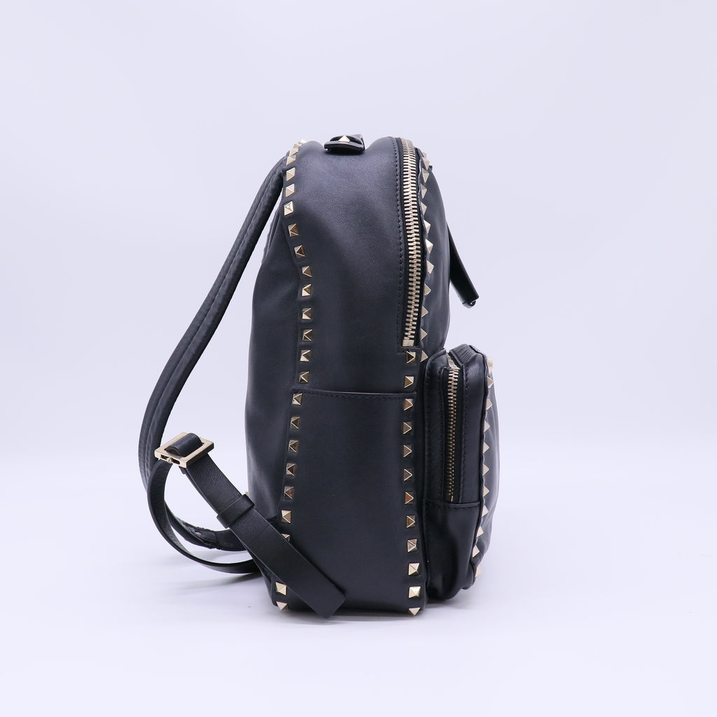 Valentino Garavani Smooth Leather Rockstud Backpack Black twins B22451