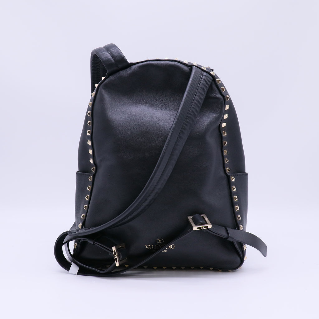 Valentino Garavani Smooth Leather Rockstud Backpack Black twins B22451