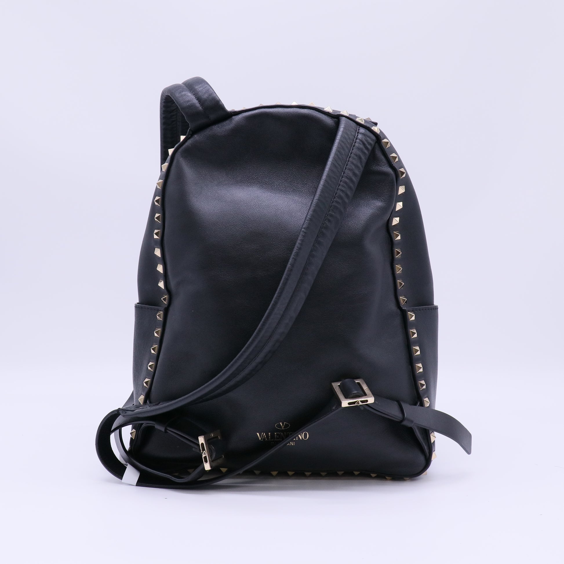 Valentino Garavani Smooth Leather Rockstud Backpack Black twins B22451