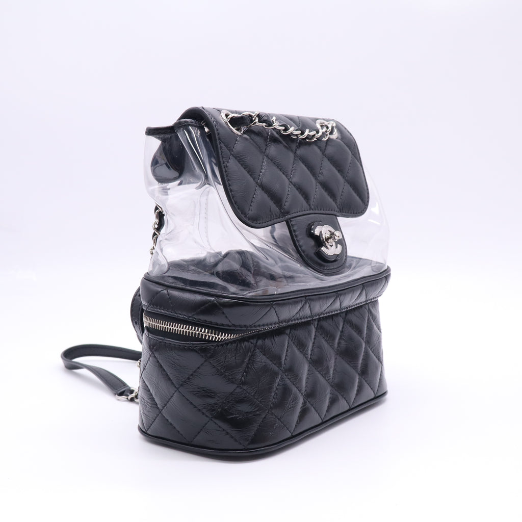 Chanel Quilted Crumpled Calfskin and Transparent PVC Aquarium Vanity Flap Backpack B23748