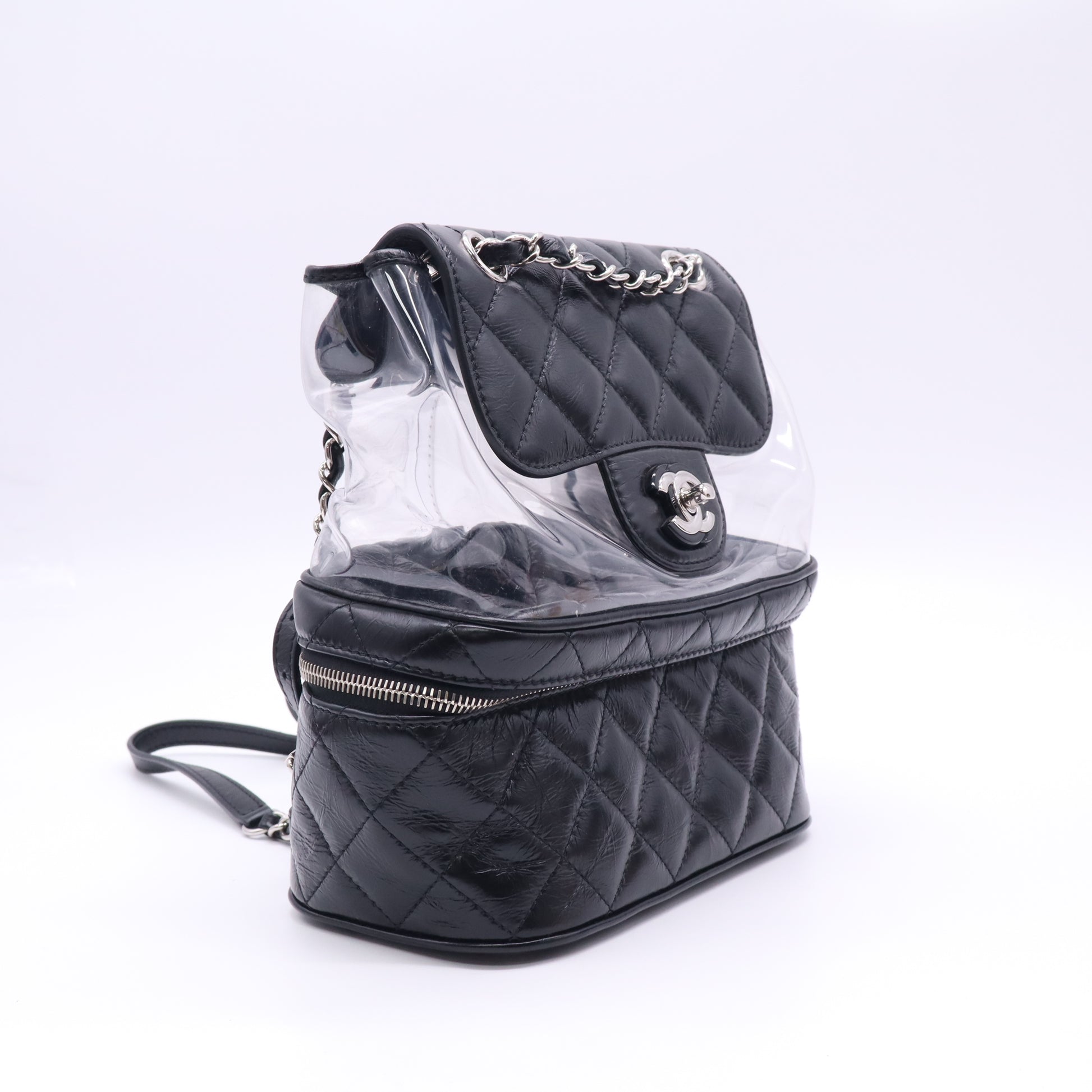 Chanel Quilted Crumpled Calfskin and Transparent PVC Aquarium Vanity Flap Backpack B23748
