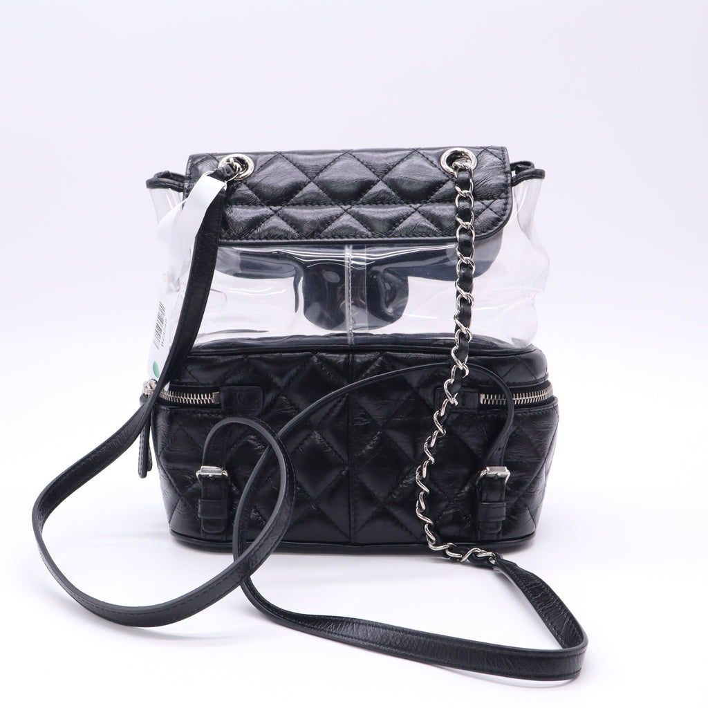 Chanel Quilted Crumpled Calfskin and Transparent PVC Aquarium Vanity Flap Backpack B23748