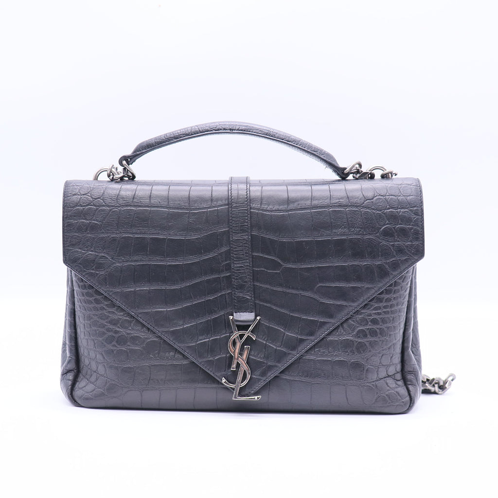 Saint Laurent Classic Monogram College Bag Crocodile Embossed Leather Large  B20824