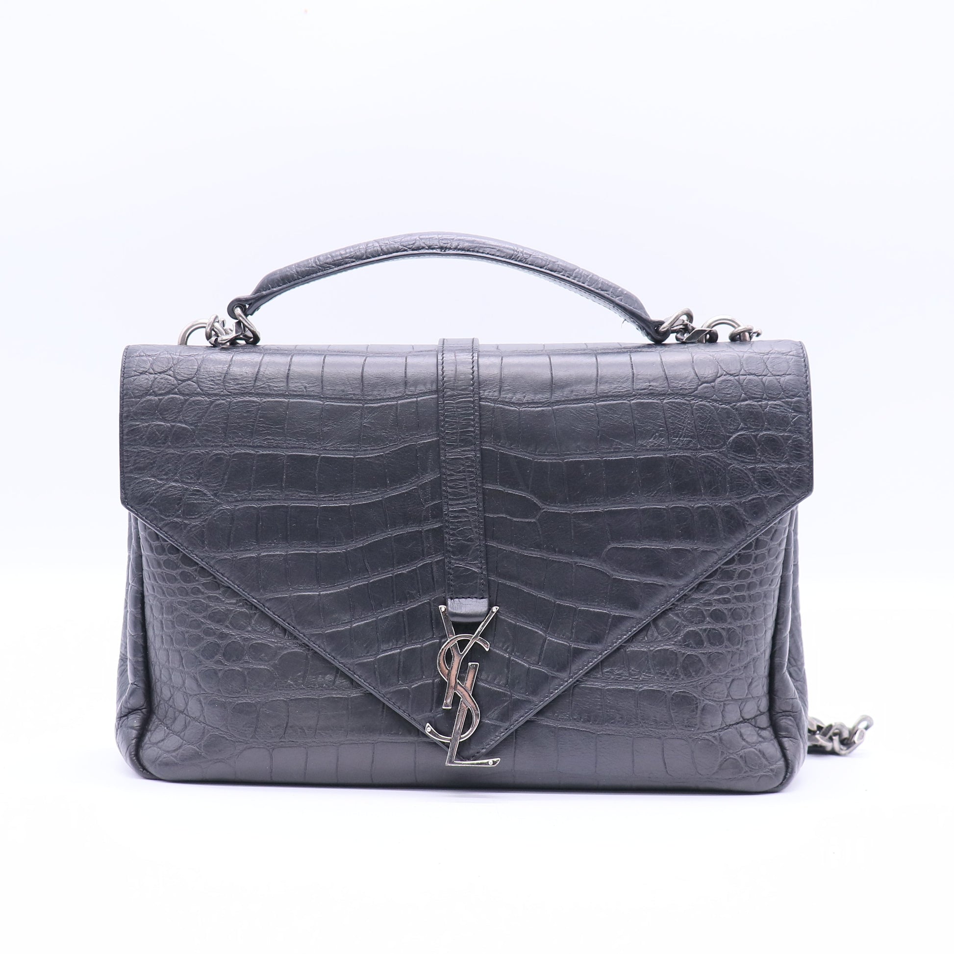 Saint Laurent Classic Monogram College Bag Crocodile Embossed Leather Large  B20824
