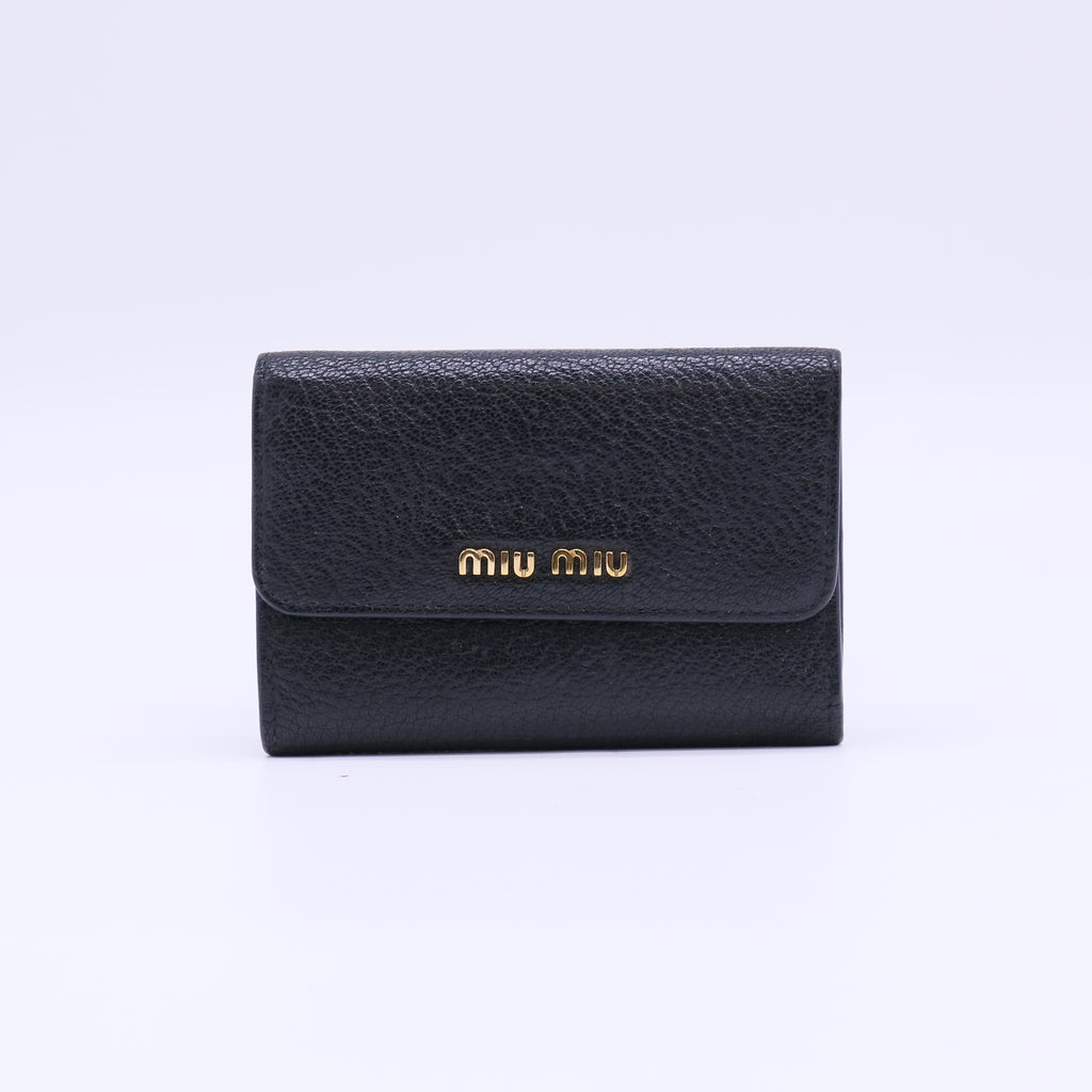 Miu Miu Madras Leather Small Trifold Wallet W22150