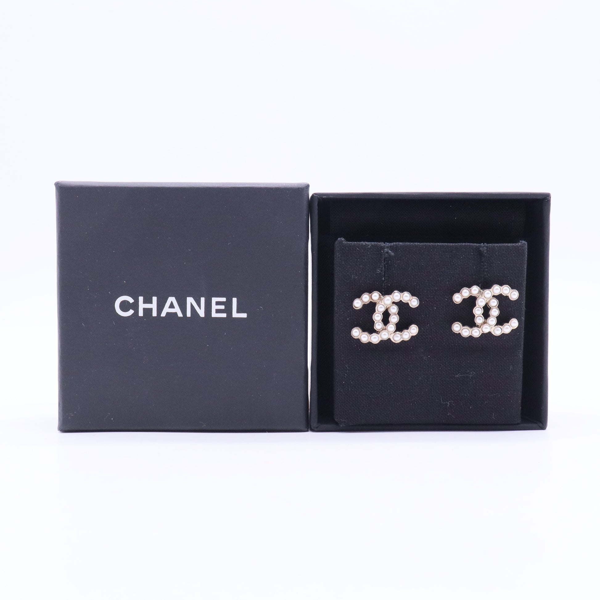 CC Faux Pearl Gold Tone Stud Earrings