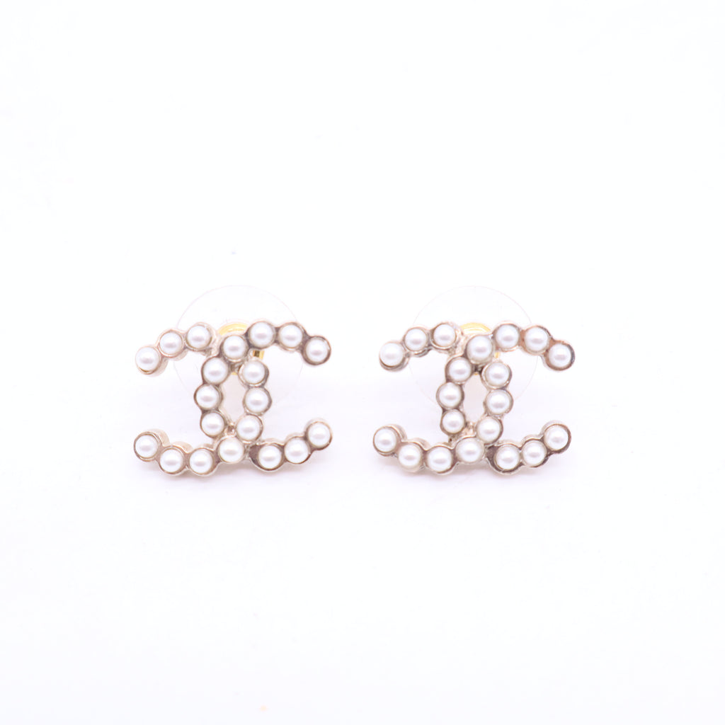CC Faux Pearl Gold Tone Stud Earrings