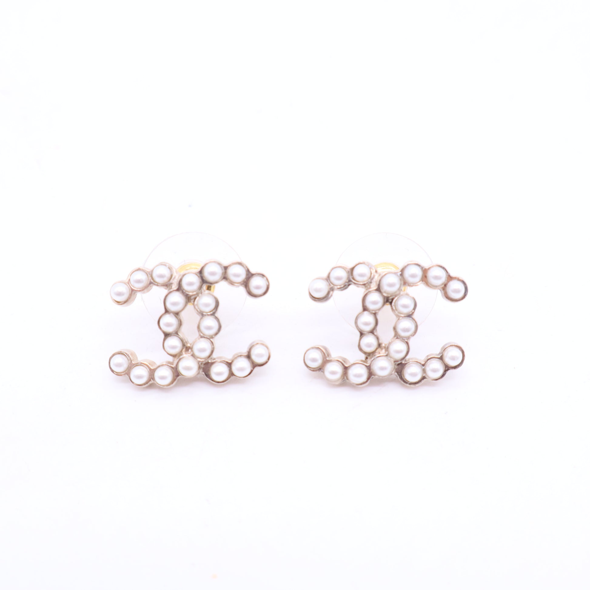 CC Faux Pearl Gold Tone Stud Earrings