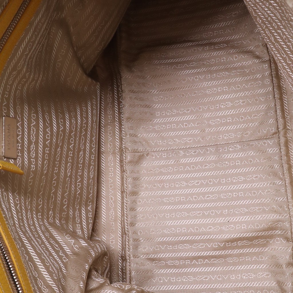 Prada Bowling bag in beige canvas with lemon yellow leather