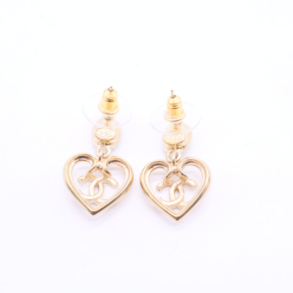 Blue and Clear Strass CC Heart Gold Metal Earrings