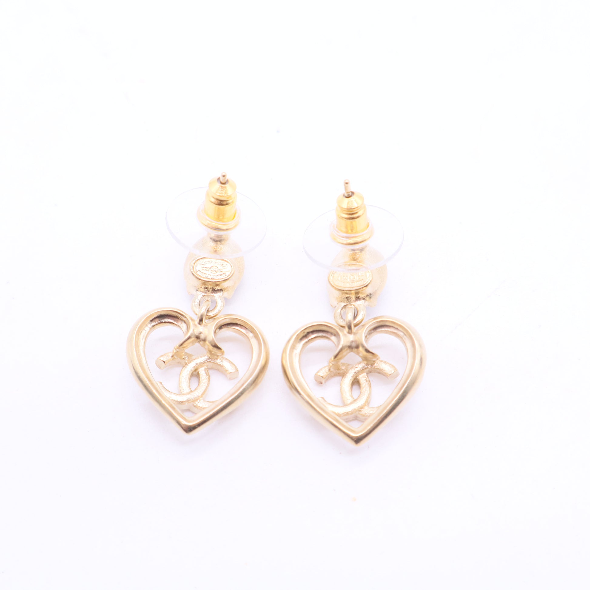 Blue and Clear Strass CC Heart Gold Metal Earrings