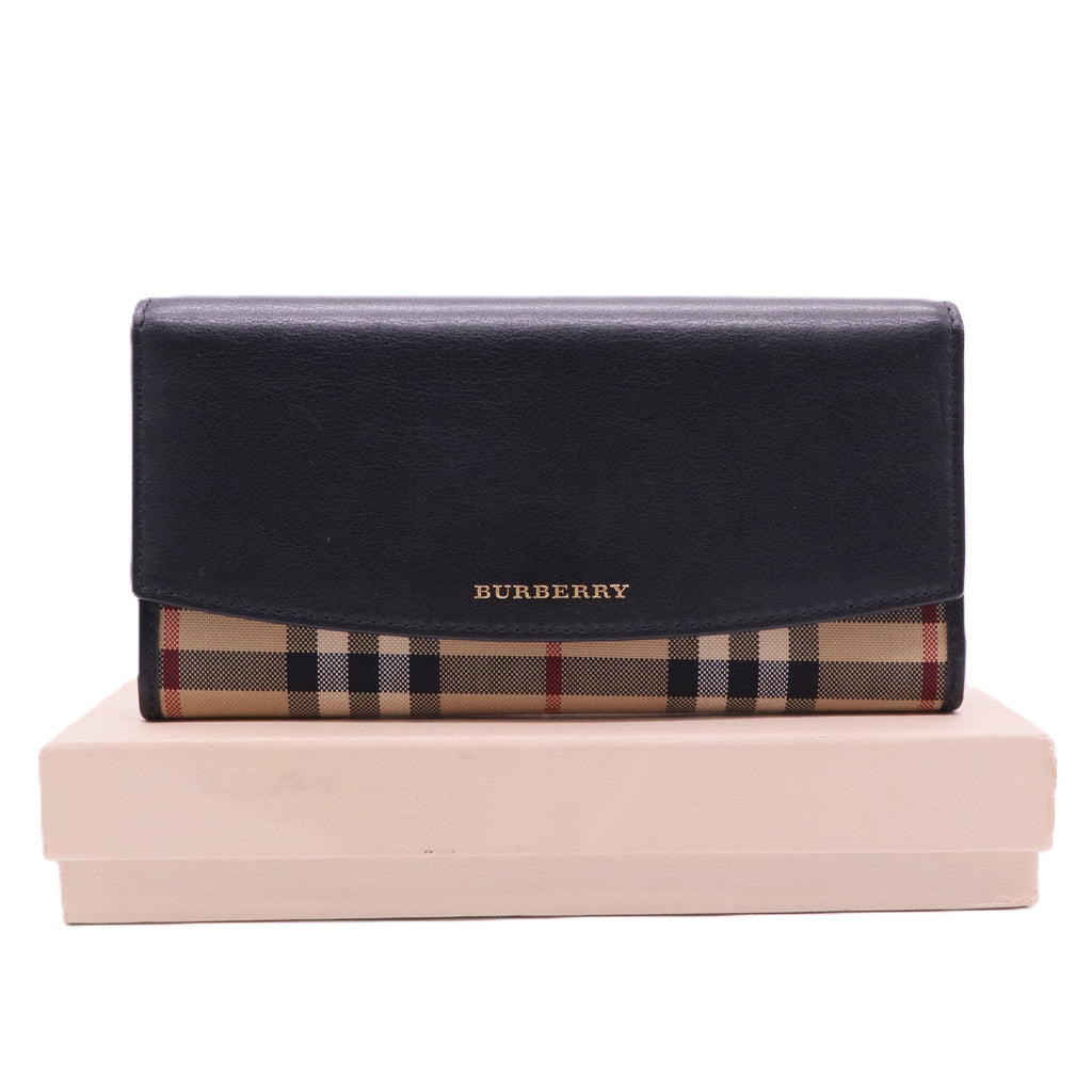 Porter Continental Wallet Leather and Horseferry Check Canvas Long