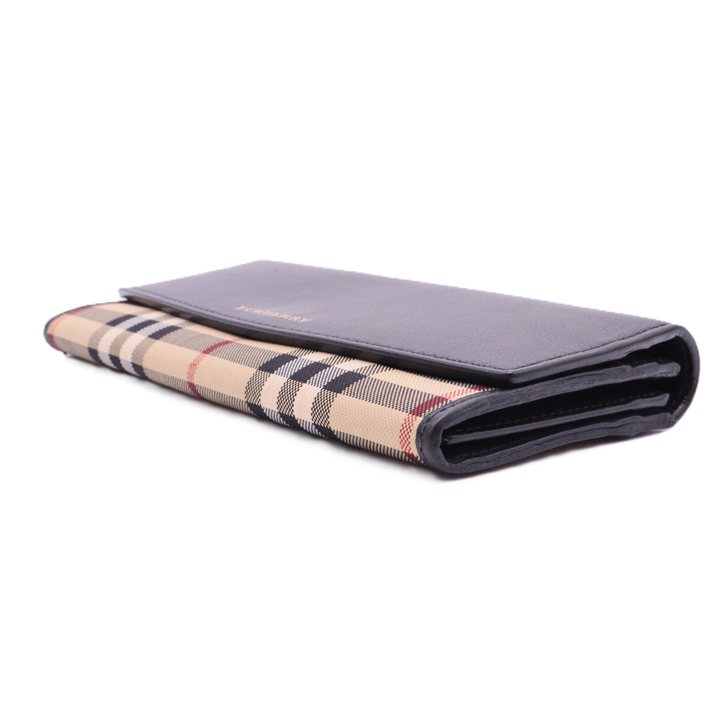 Porter Continental Wallet Leather and Horseferry Check Canvas Long