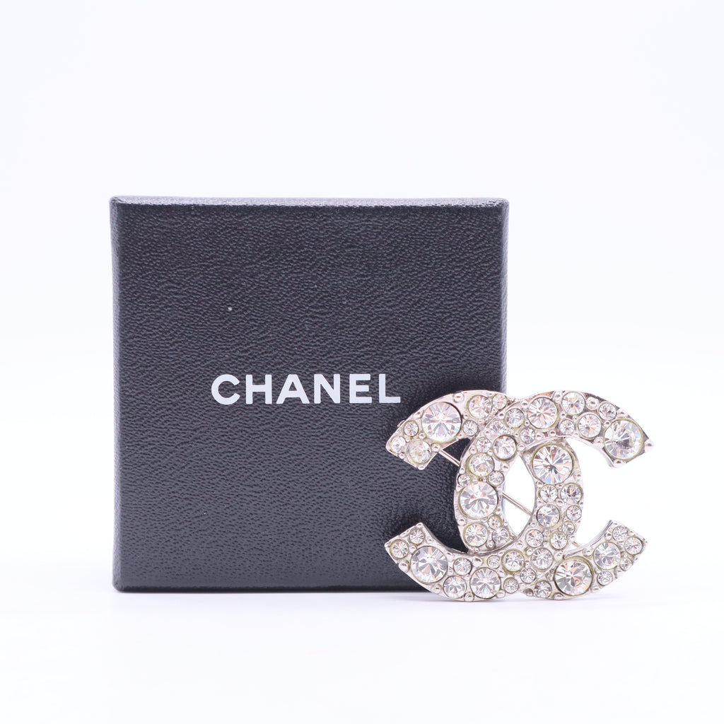 Crystal Detail CC Interlocking Logo Brooch